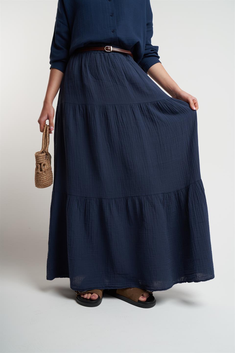 Müslin Uzun Etek Lacivert