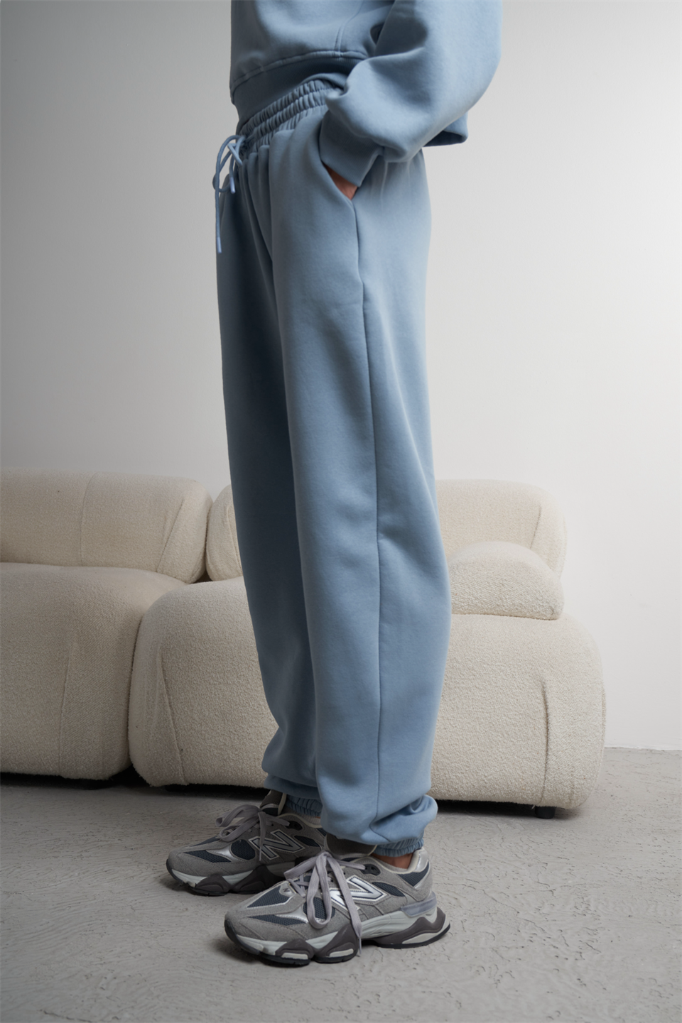 Bel Paça Lastik Şardonlu Eşofman Altı Prada Mavi