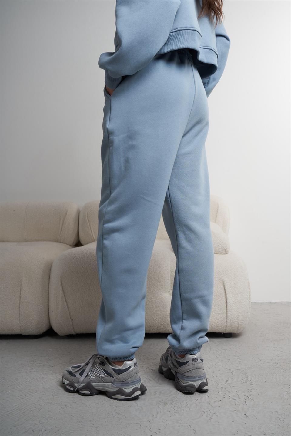 Bel Paça Lastik Şardonlu Eşofman Altı Prada Mavi