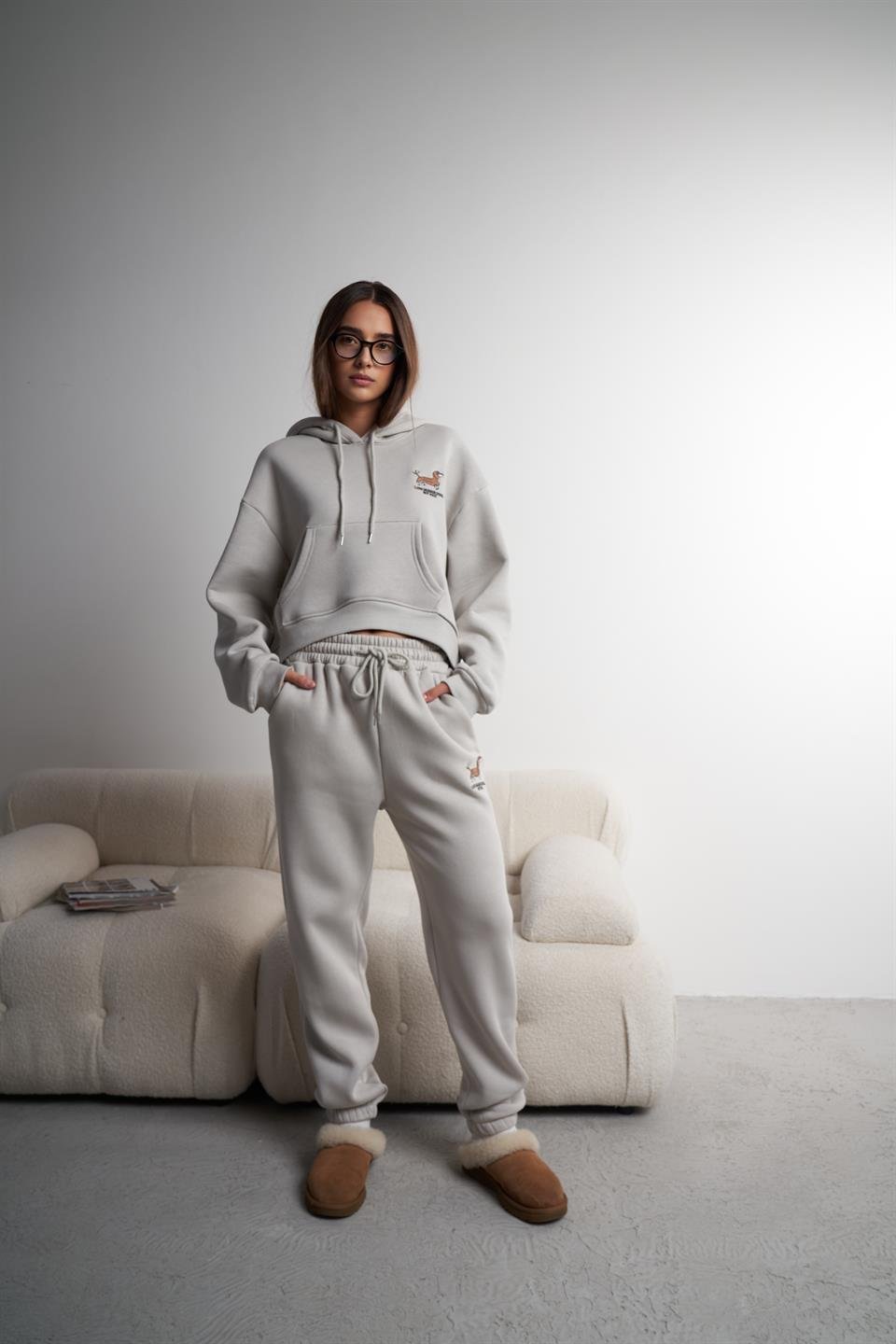 Bel Paça Lastik Şardonlu Eşofman Altı Açık Gri