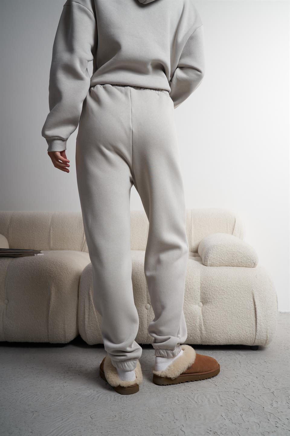 Bel Paça Lastik Şardonlu Eşofman Altı Açık Gri