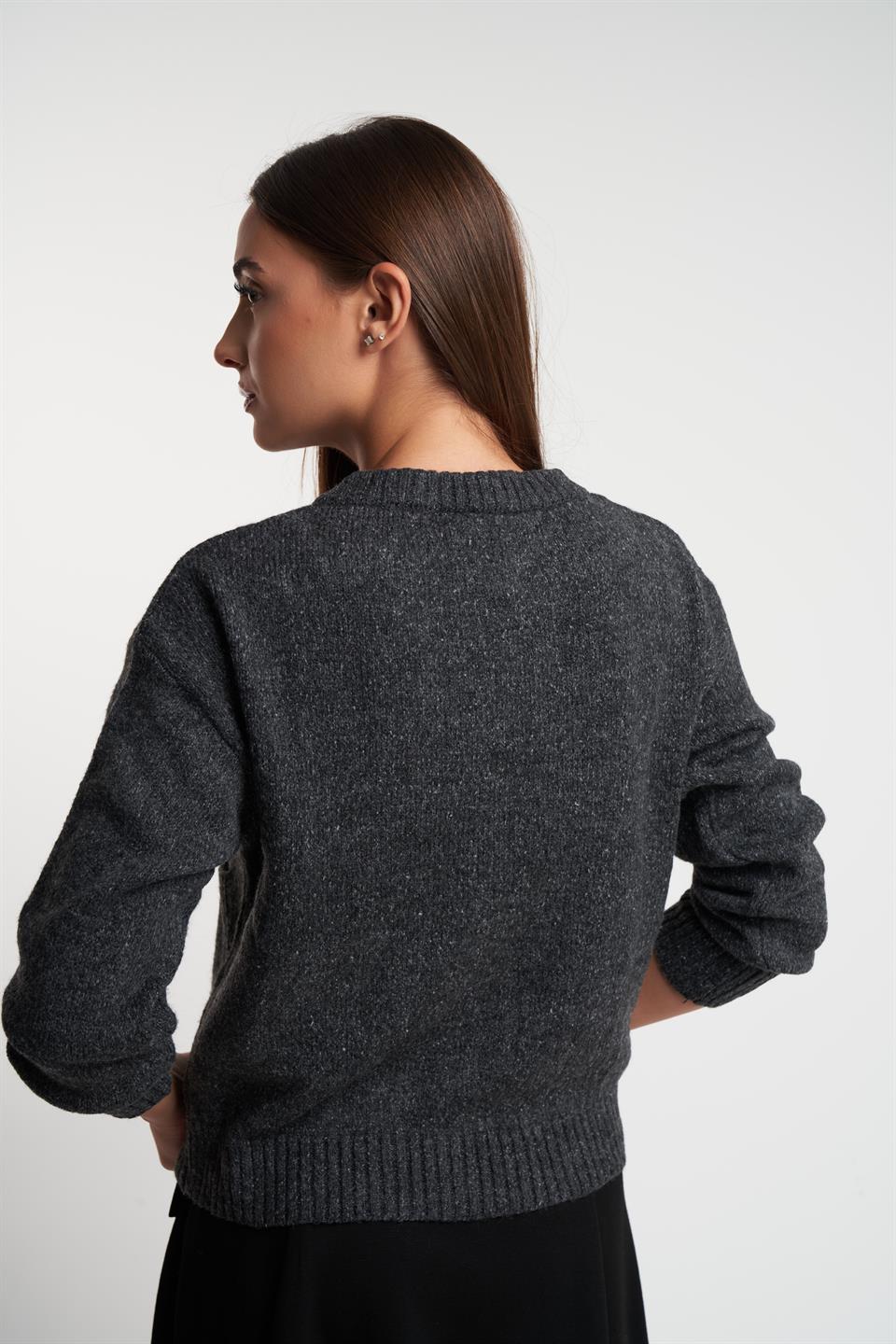 Bisiklet Yaka Düğmeli Kısa Hırka Antrasit