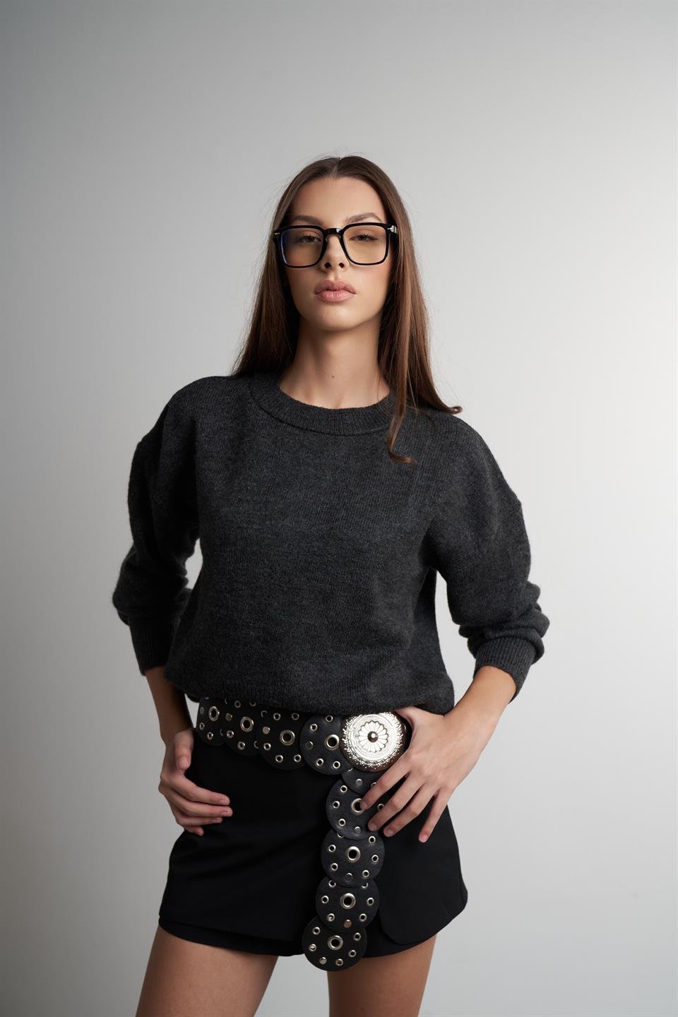 Bisiklet Yaka Uzun Kol Triko Kazak Antrasit