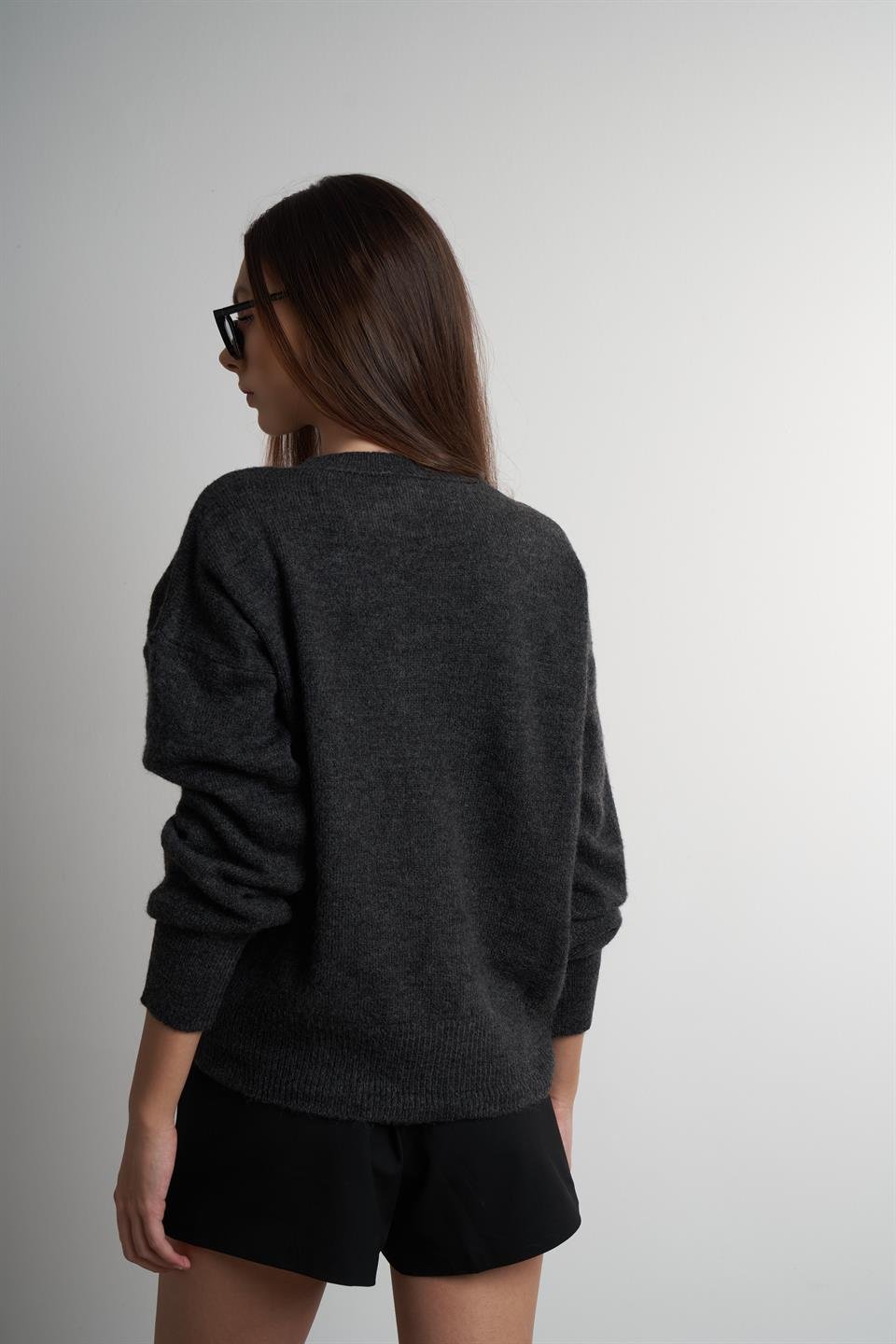 Bisiklet Yaka Uzun Kol Triko Kazak Antrasit