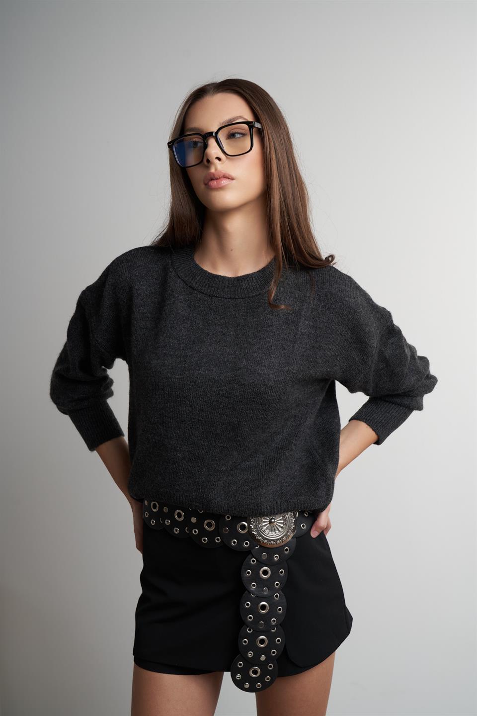 Bisiklet Yaka Uzun Kol Triko Kazak Antrasit