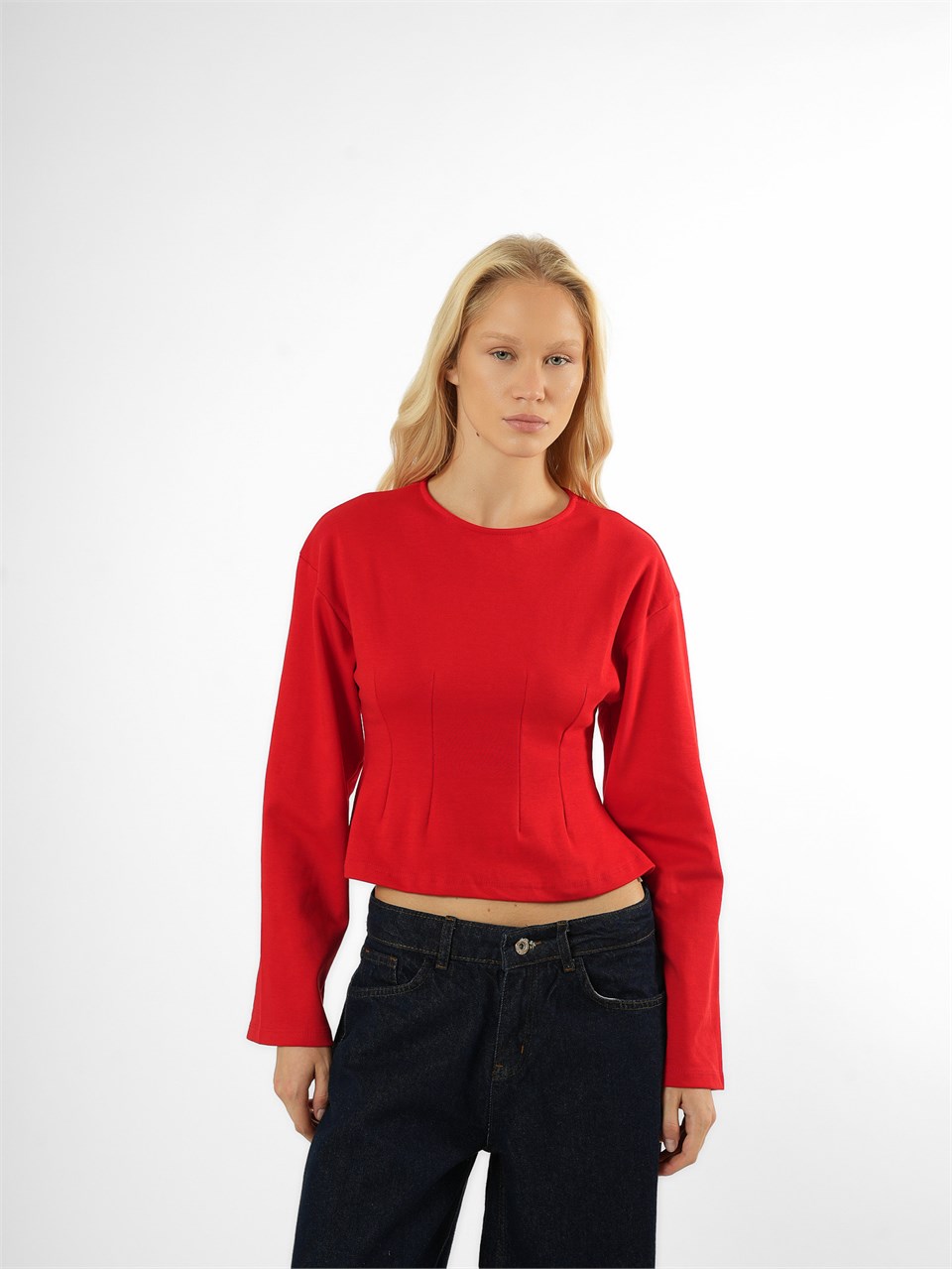 Biye Detaylı Crop Bluz Kırmızı