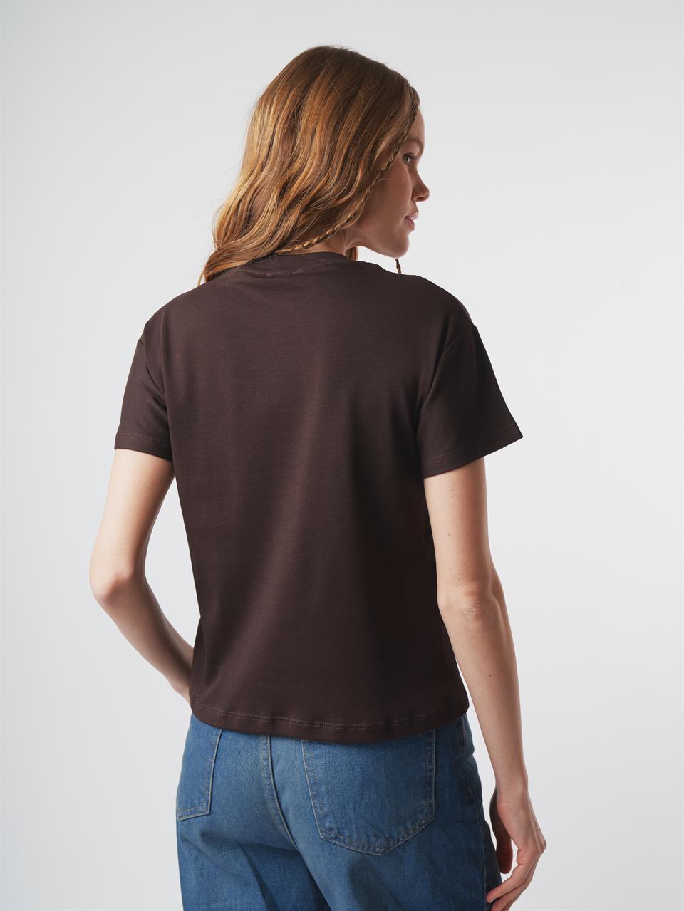 Biyeli Basic Kısa Kol Bluz Kahve