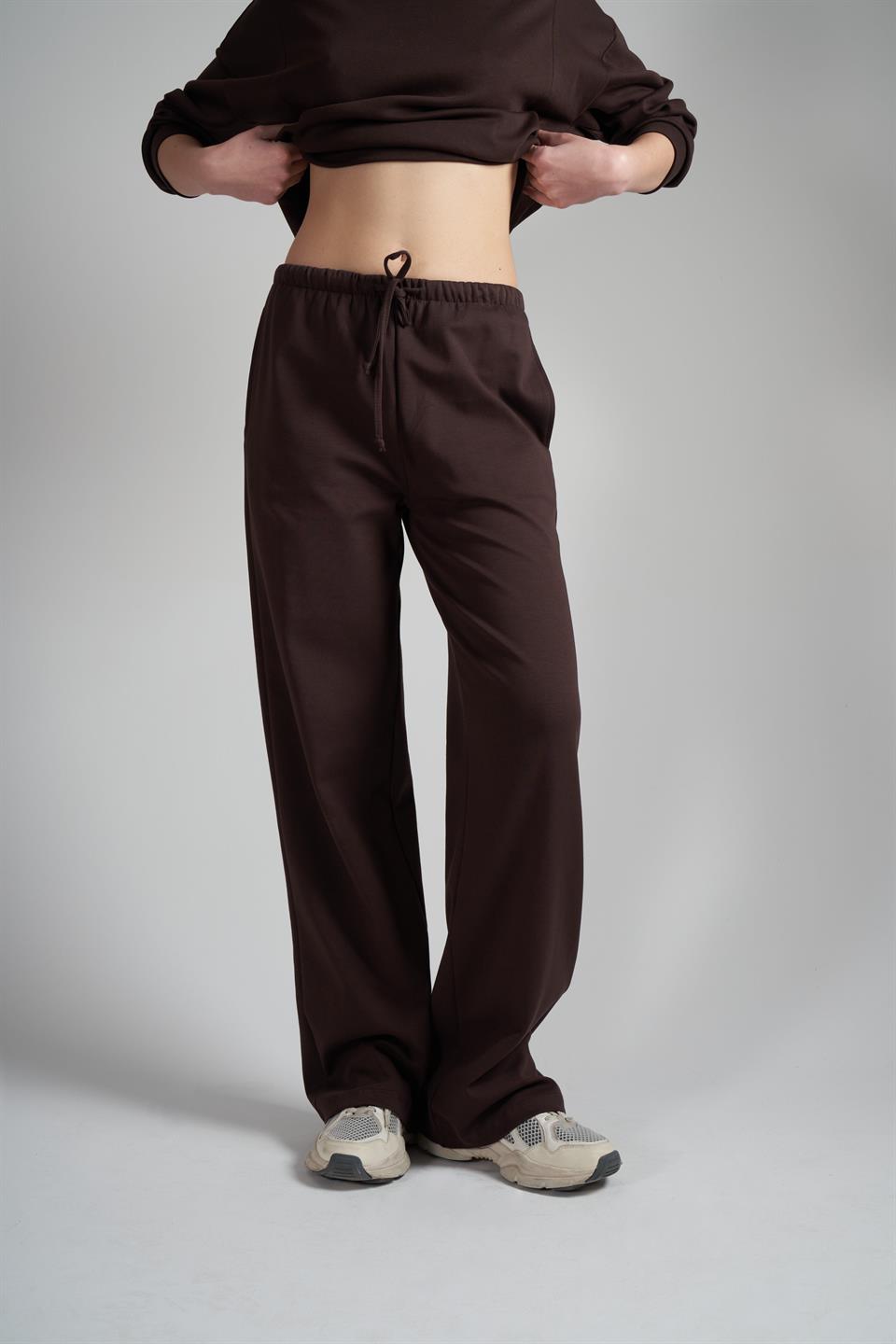 Bol Paça İnterlok Kumaş Pantolon Kahve