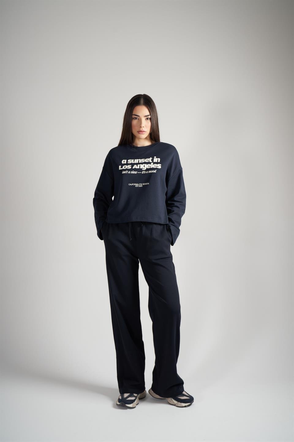 Bol Paça İnterlok Kumaş Pantolon Koyu Lacivert