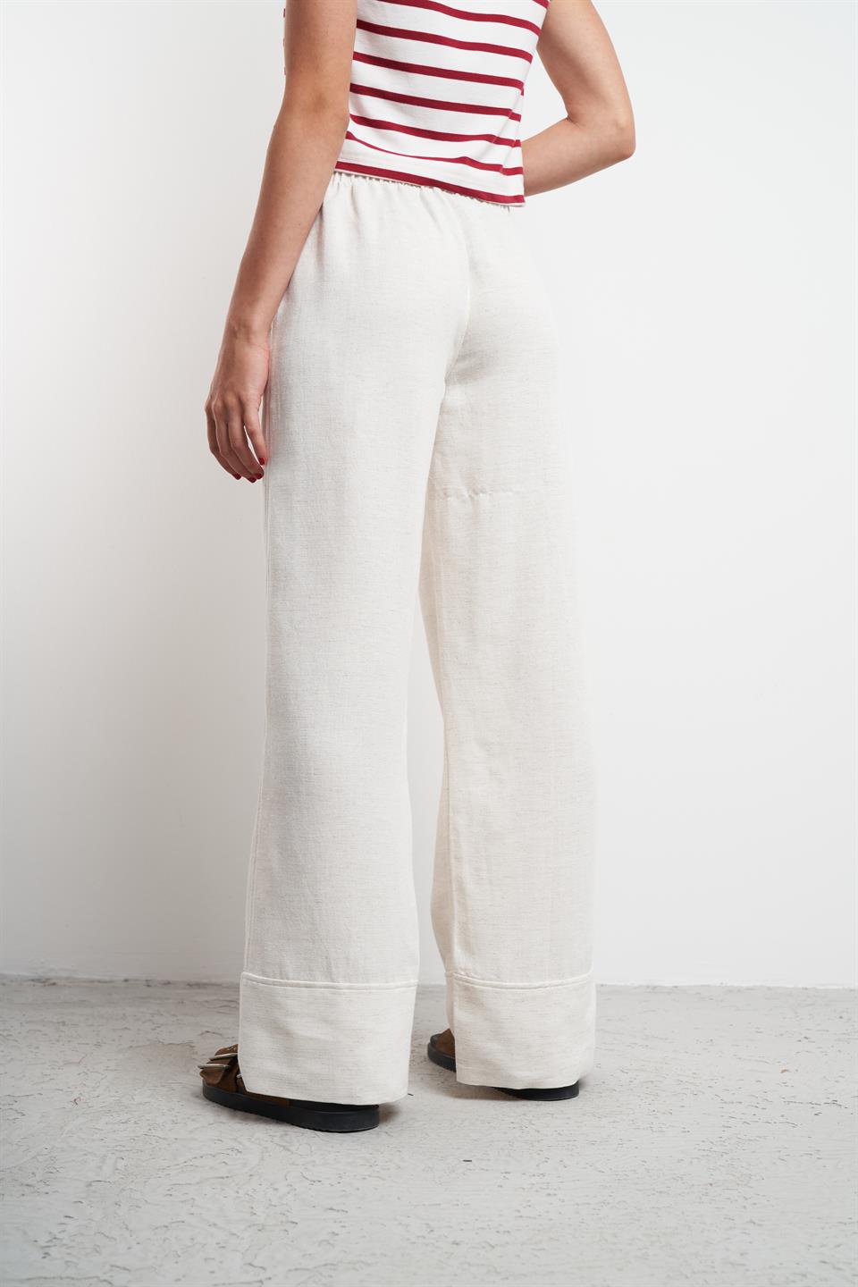 Bol Paça Keten Pantolon Ekru