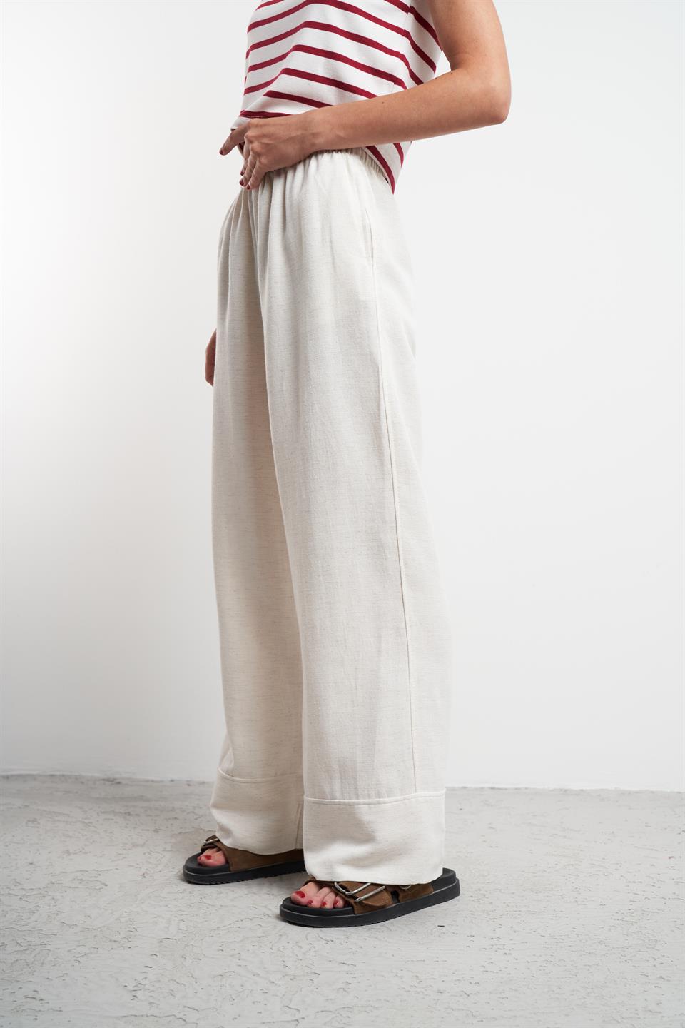 Bol Paça Keten Pantolon Ekru