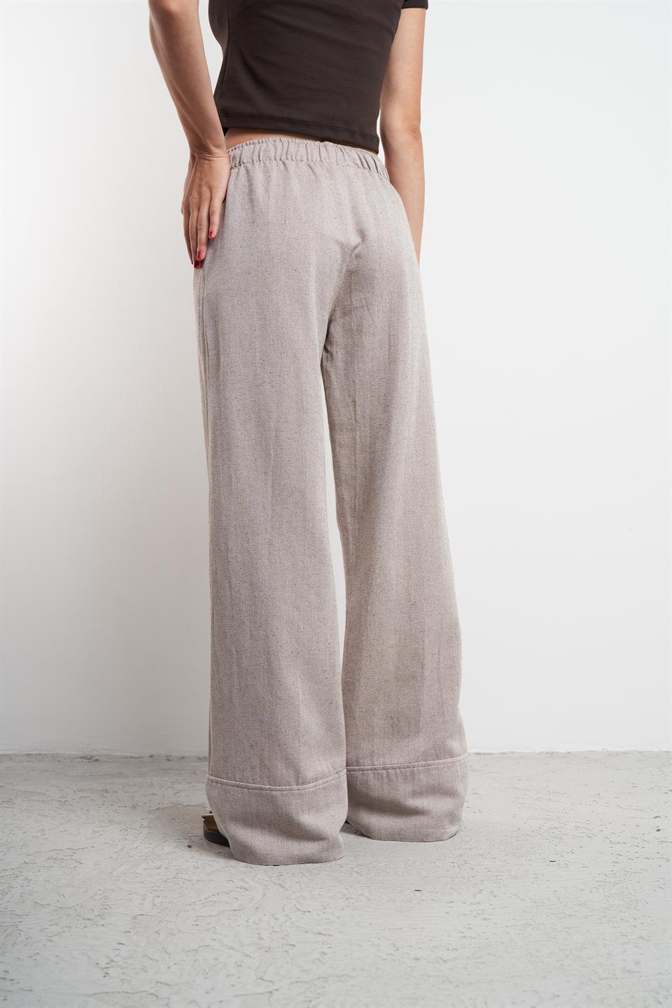 Bol Paça Keten Pantolon Kahve