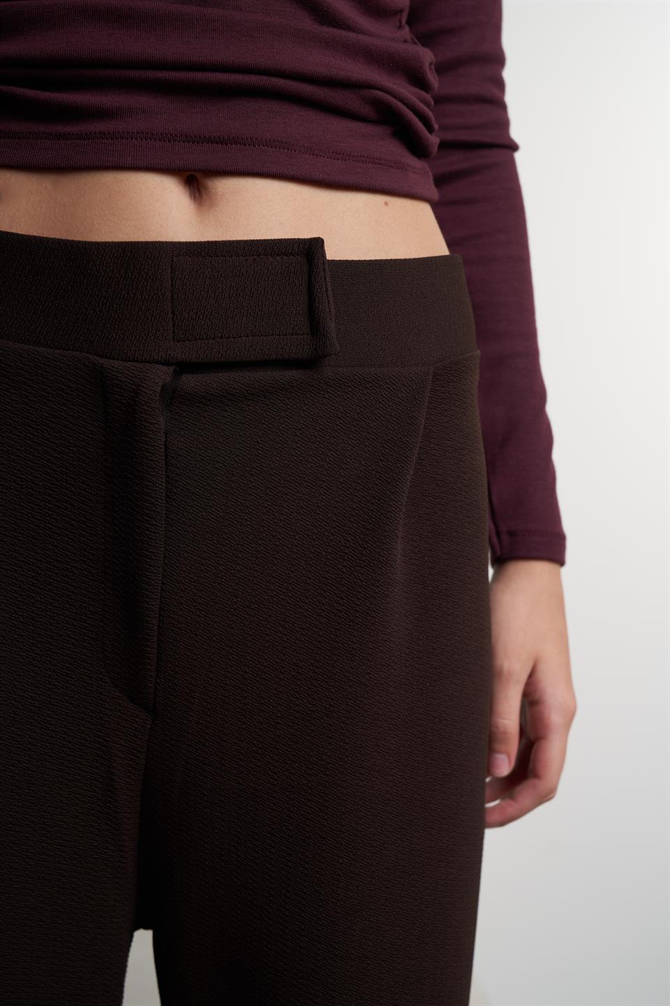 Bol Paça Krep Kumaş Pantolon Kahve