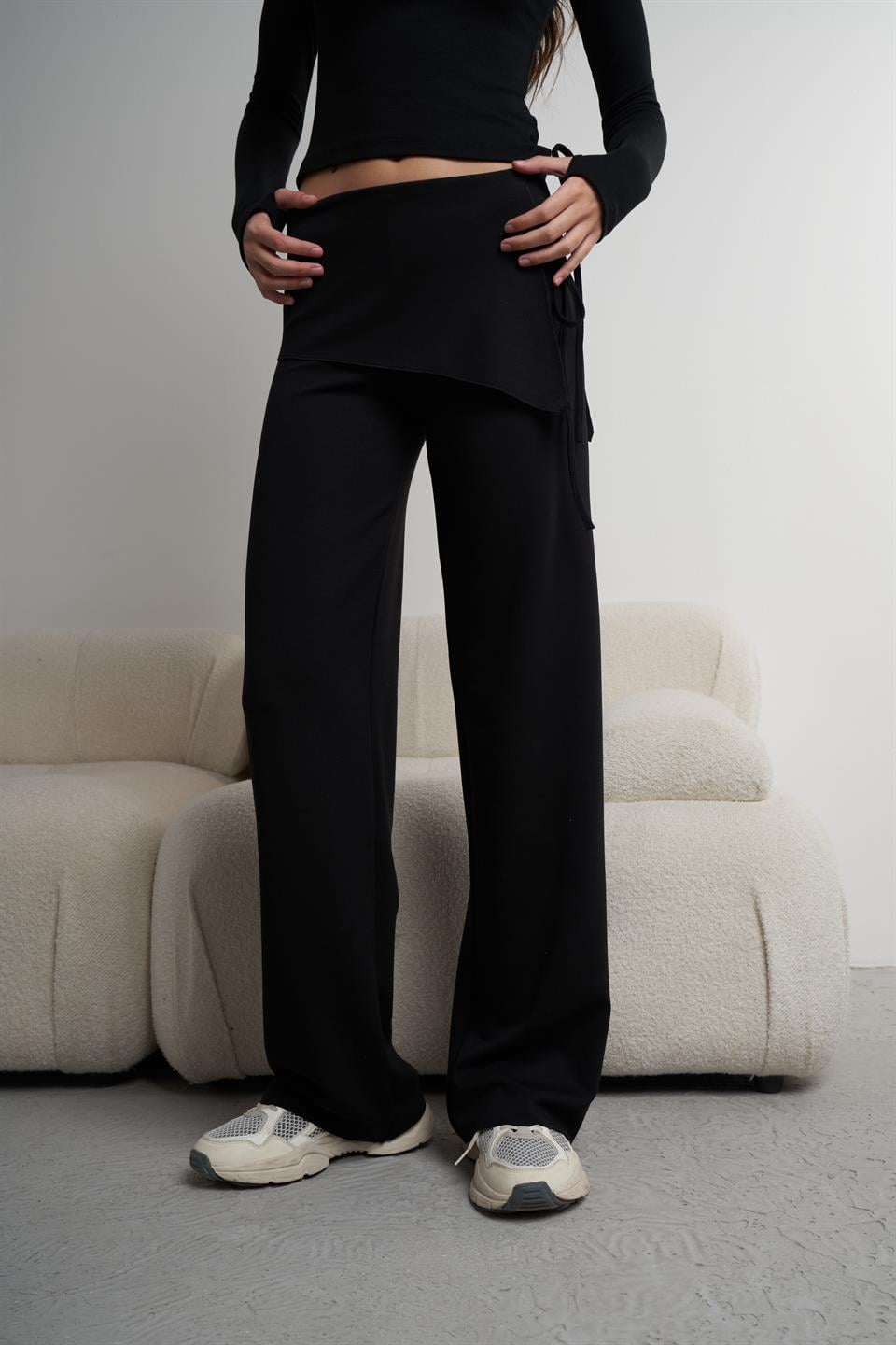 Bol Paça Modal Pantolon Siyah