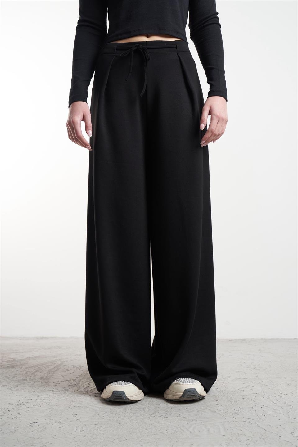 Bol Paça Modal Pantolon Siyah