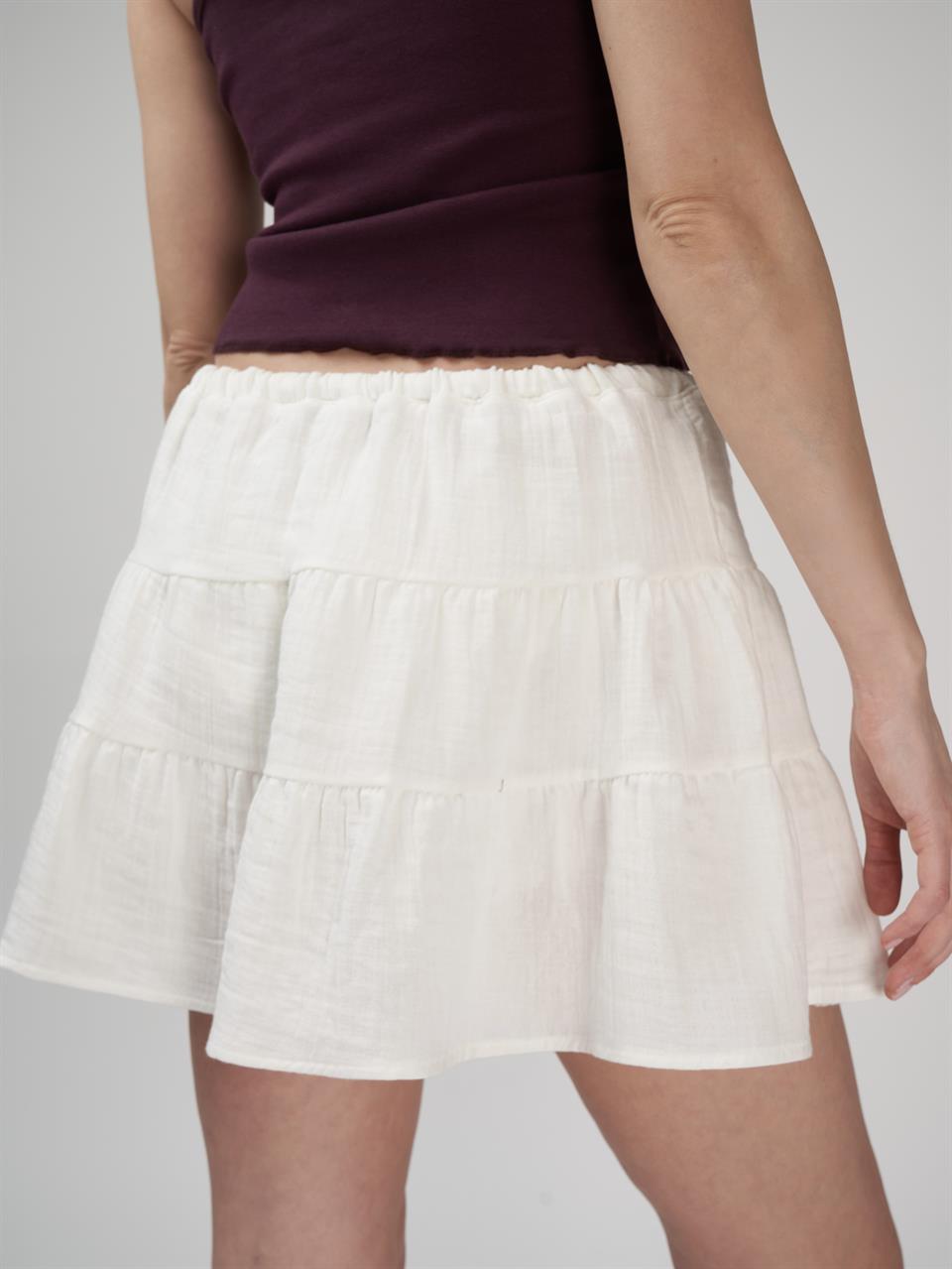 Bölmeli Müslin Şort Etek Ekru