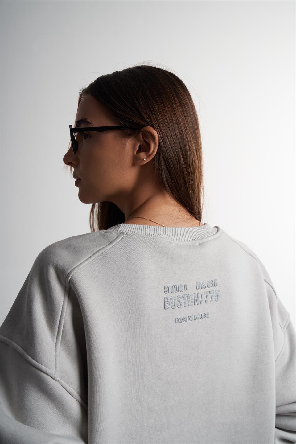 Boston/775 Baskılı Şardonlu Sweatshirt Açık Gri