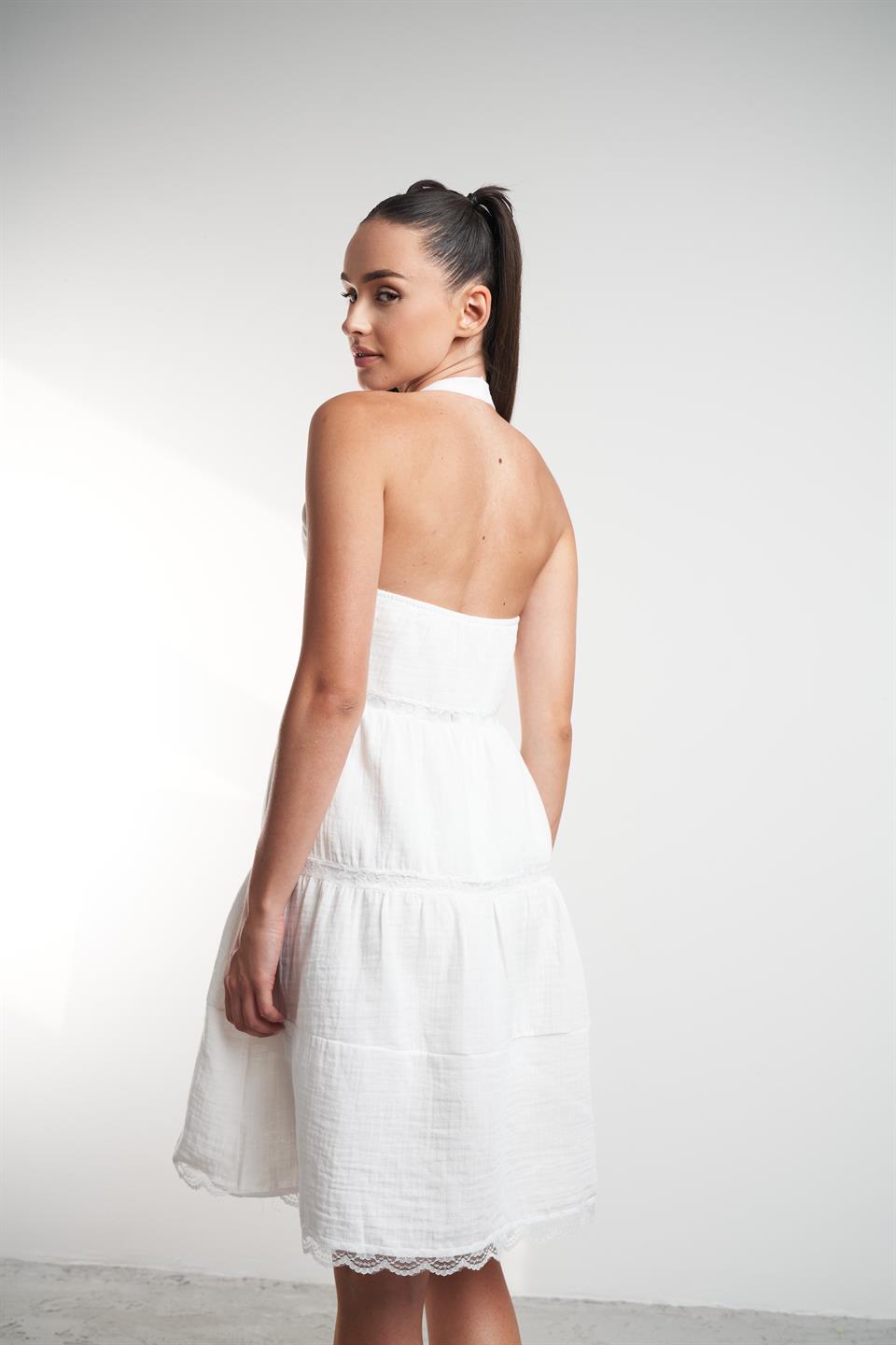 Boyun Askılı Elbise Ekru