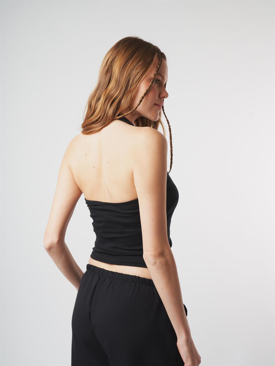 Boyun Askılı Kolsuz Bluz Siyah