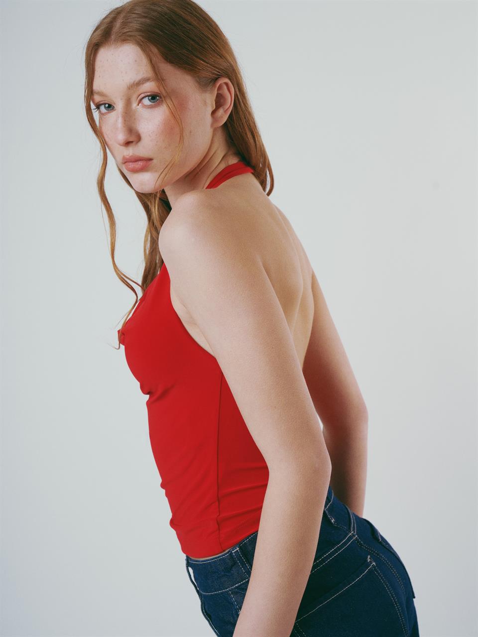 Boyun Askılı Sandy Bluz Kırmızı