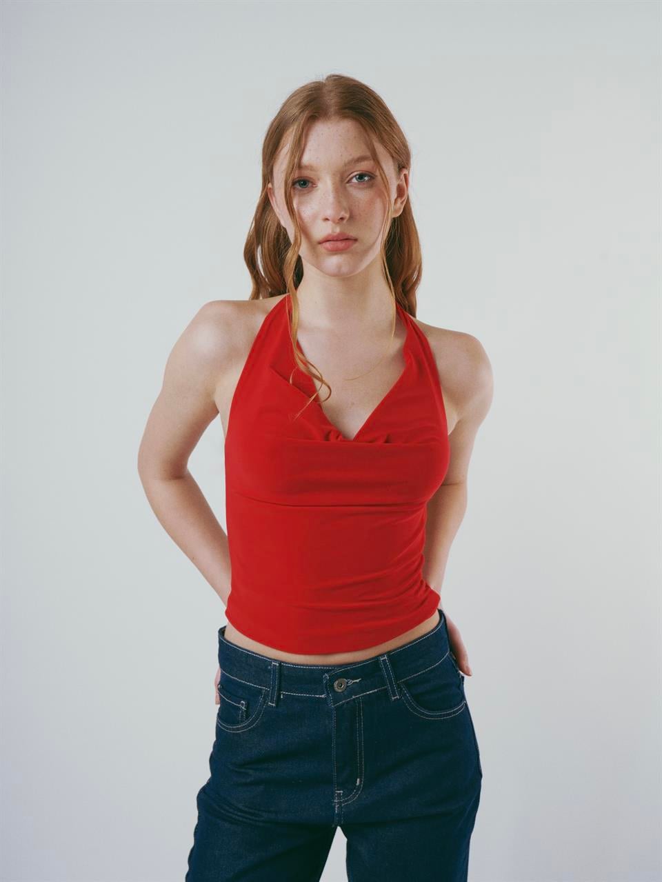 Boyun Askılı Sandy Bluz Kırmızı