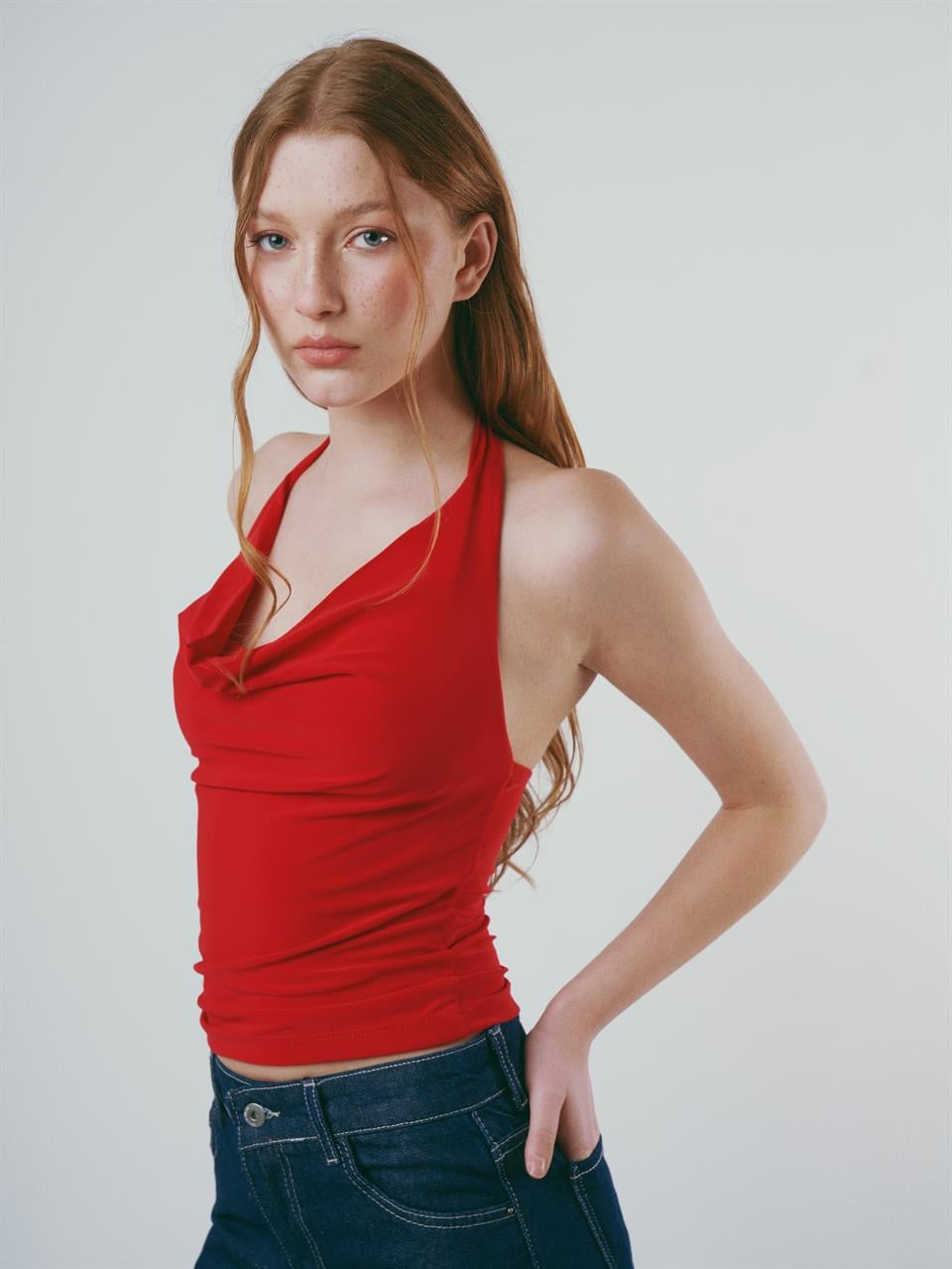 Boyun Askılı Sandy Bluz Kırmızı