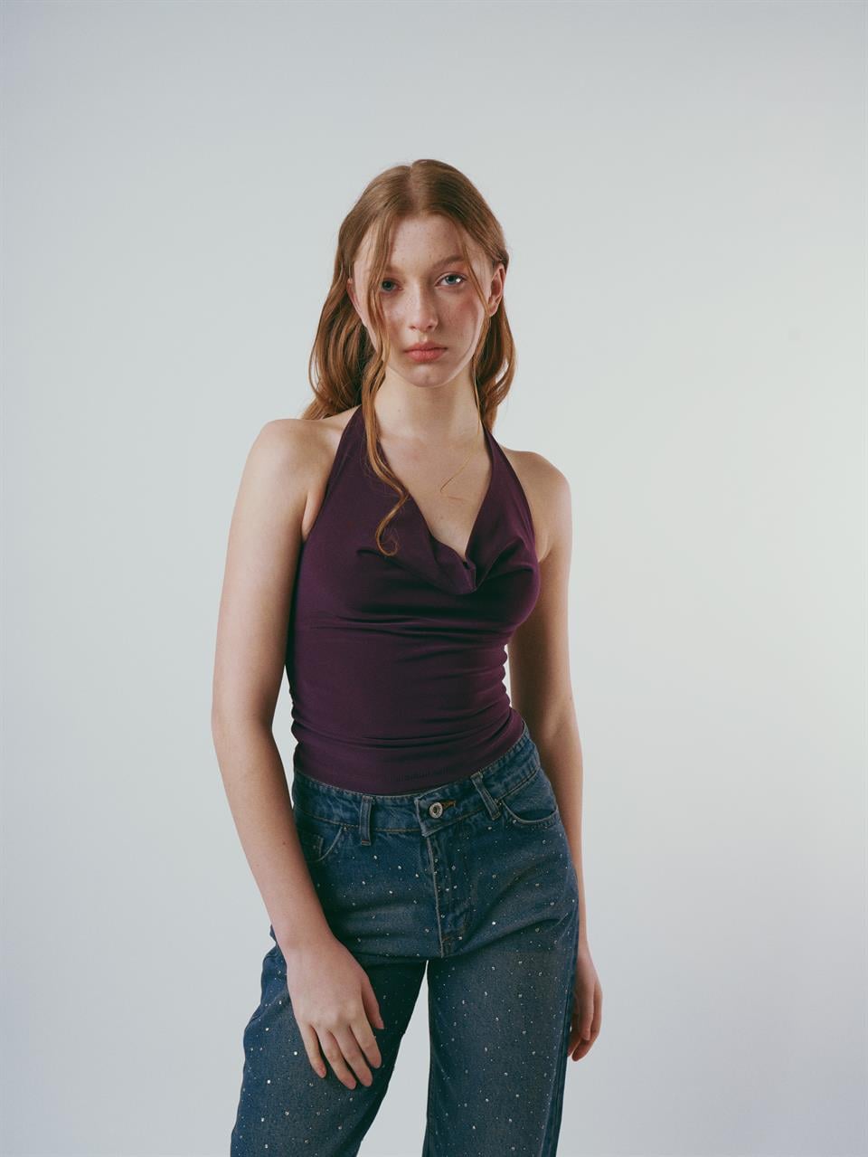 Boyun Askılı Sandy Bluz Mor