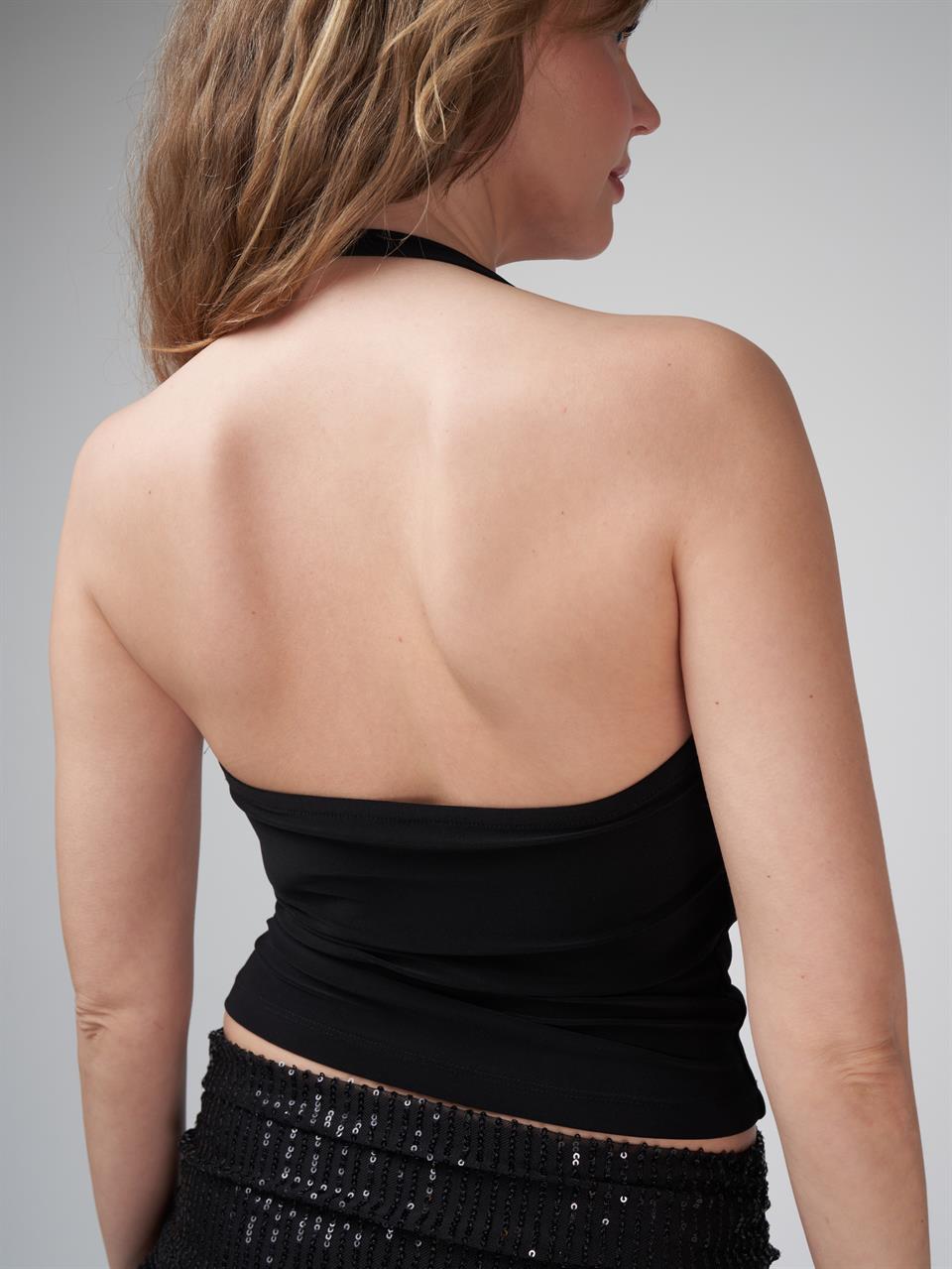 Boyun Askılı Sandy Bluz Siyah