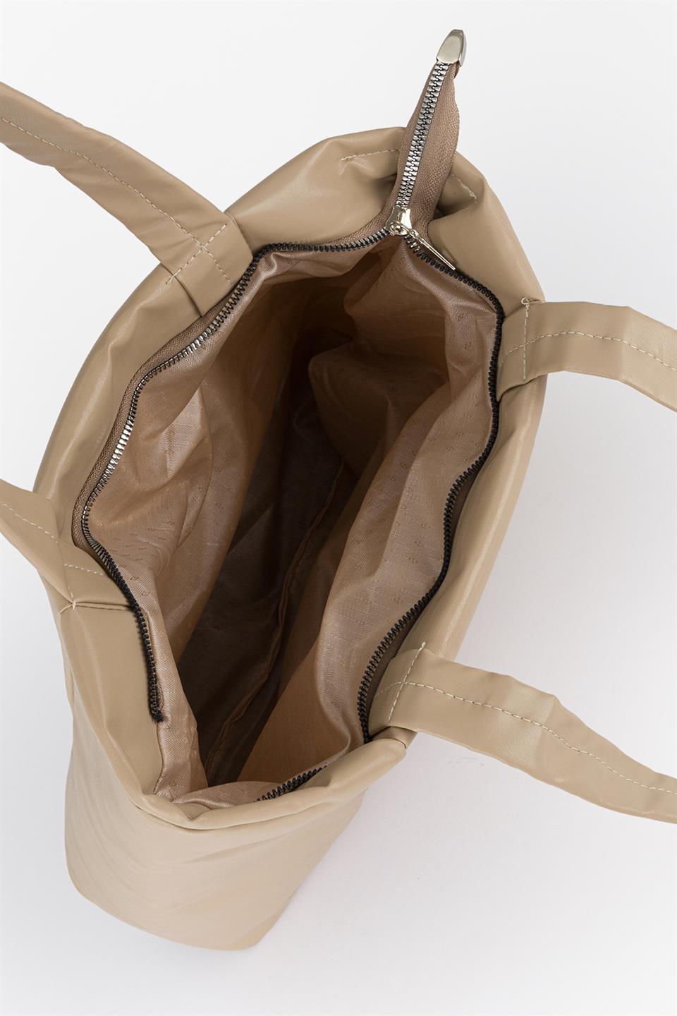 Büyük Soft Deri Omuz Çantası Vizon