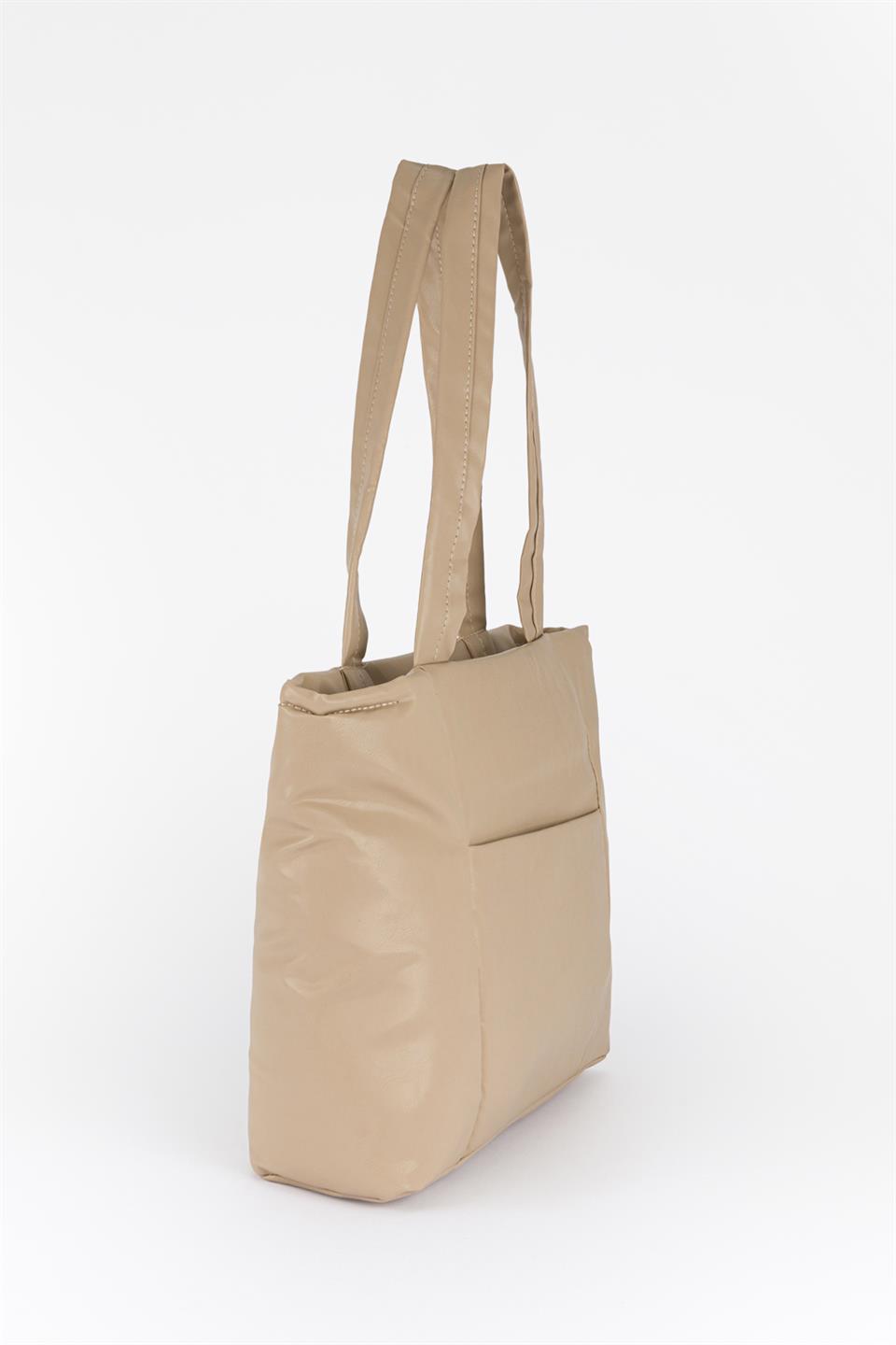 Büyük Soft Deri Omuz Çantası Vizon