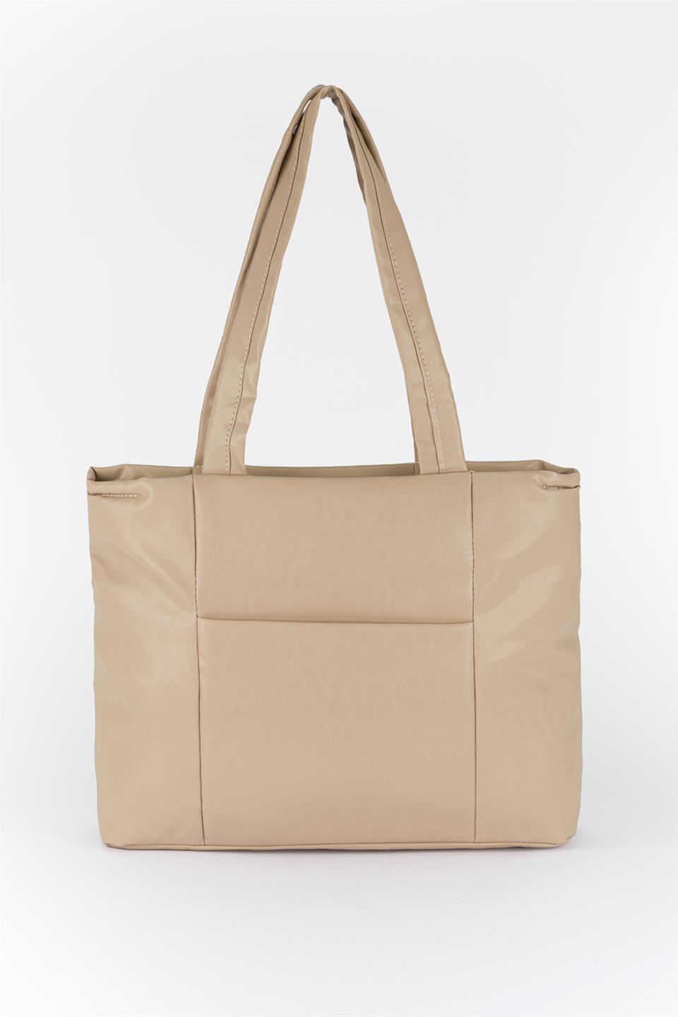 Büyük Soft Deri Omuz Çantası Vizon