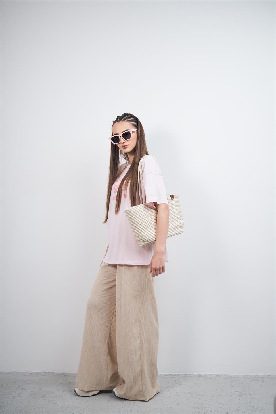 Cepli Bol Kesim Pantolon Bej