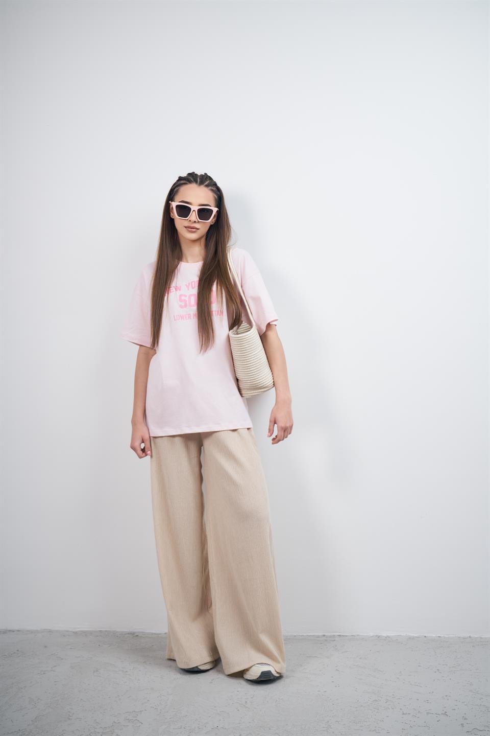 Cepli Bol Kesim Pantolon Bej