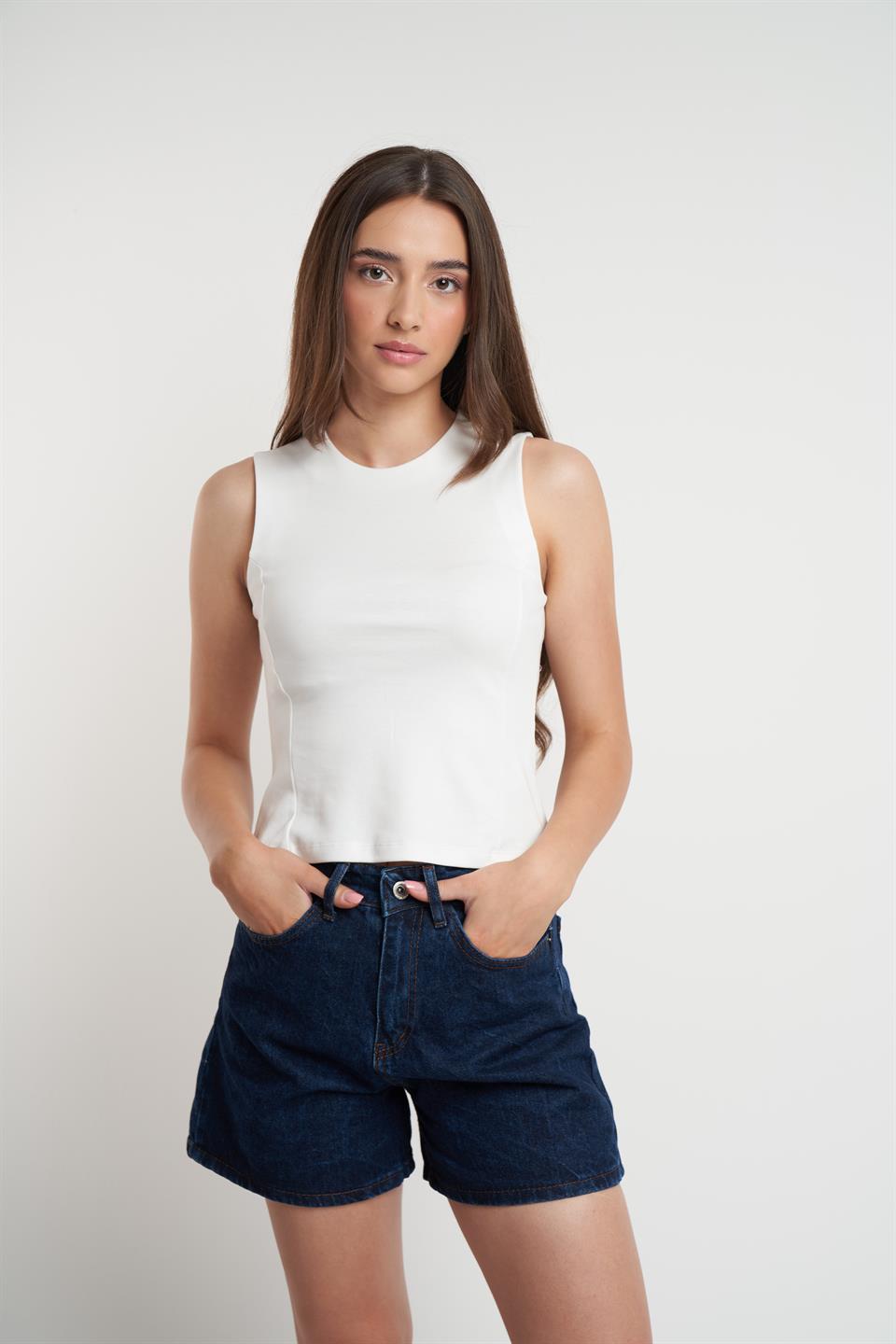 Cepli Kapalı Paça Jean Şort Koyu Mavi