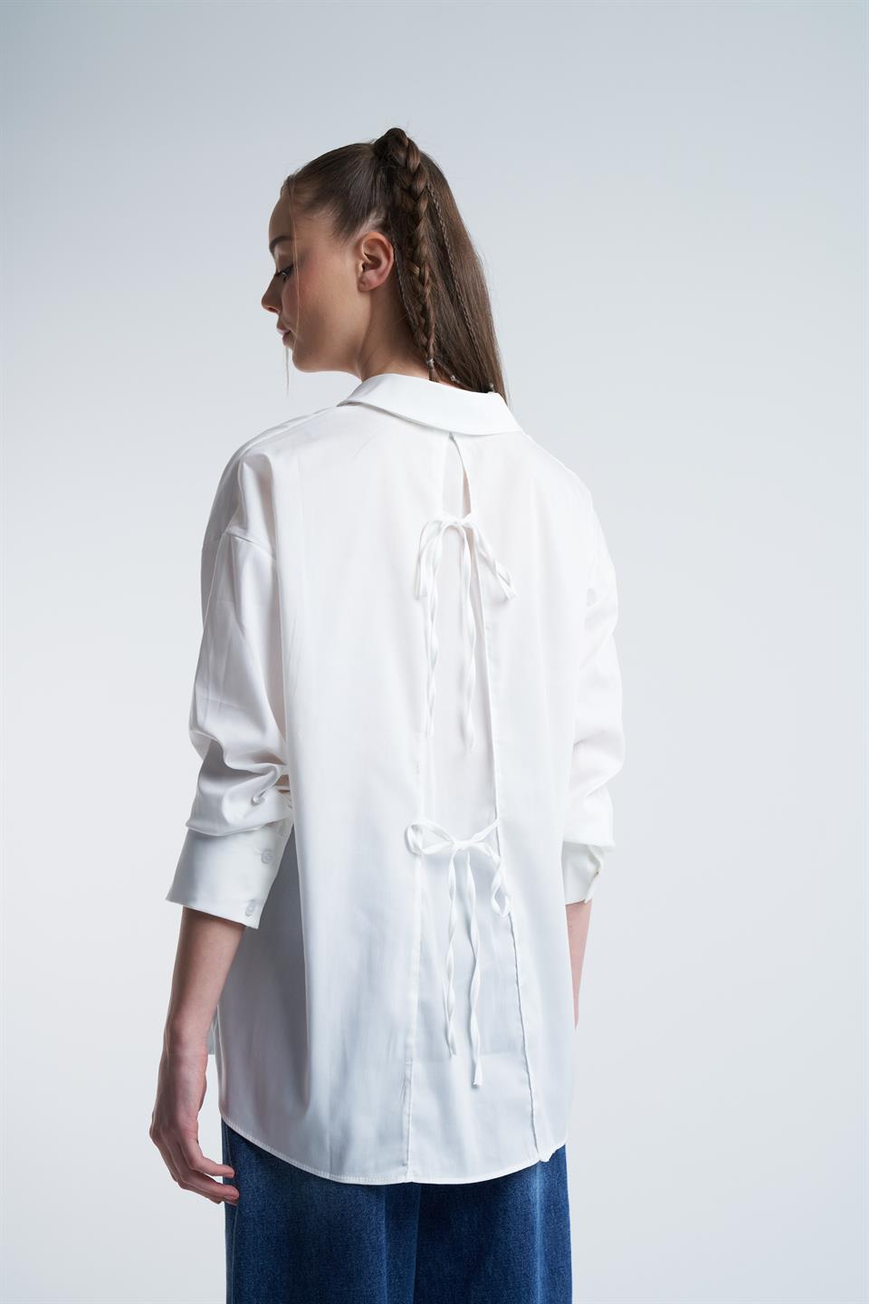Cepsiz Poplin Uzun Kol Gömlek Ekru