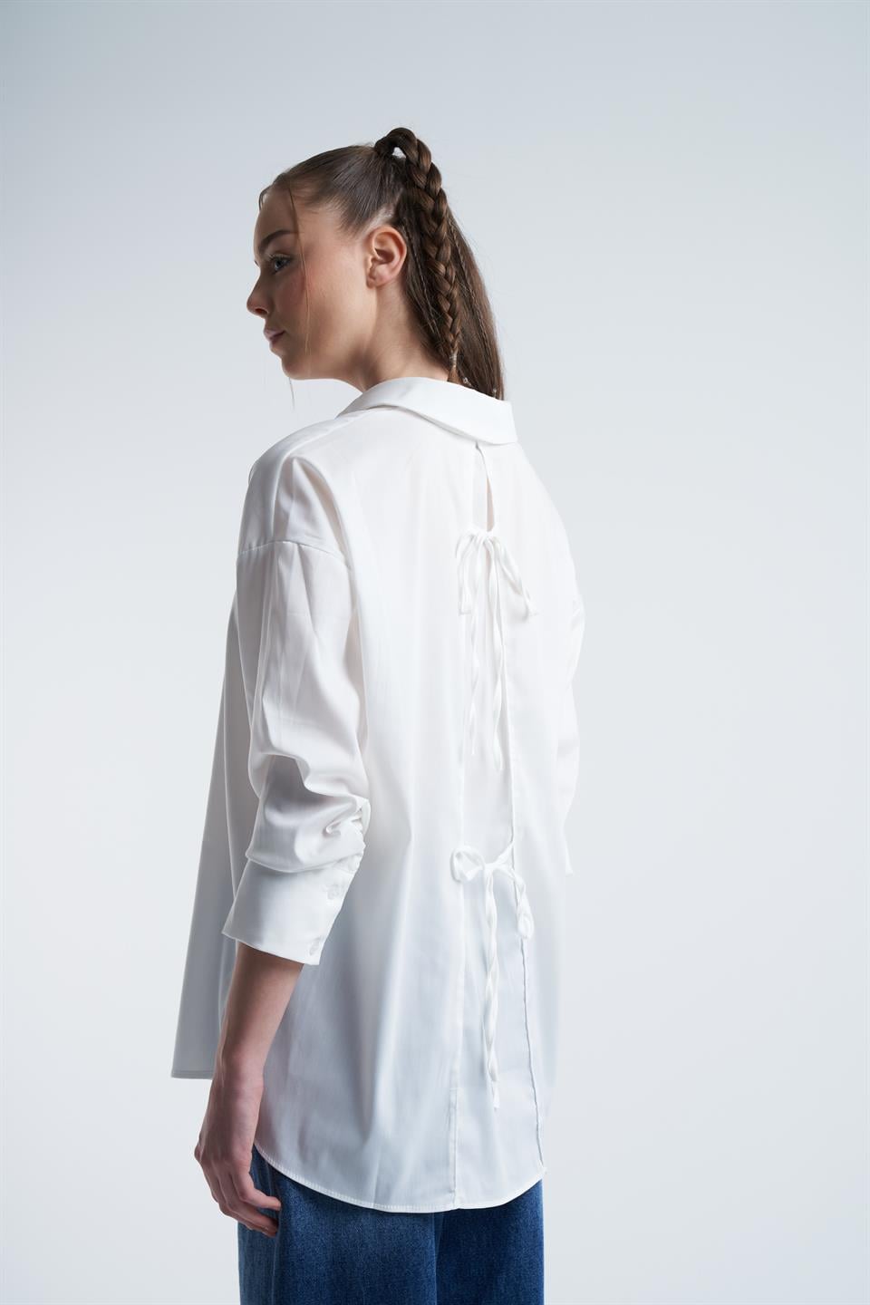 Cepsiz Poplin Uzun Kol Gömlek Ekru