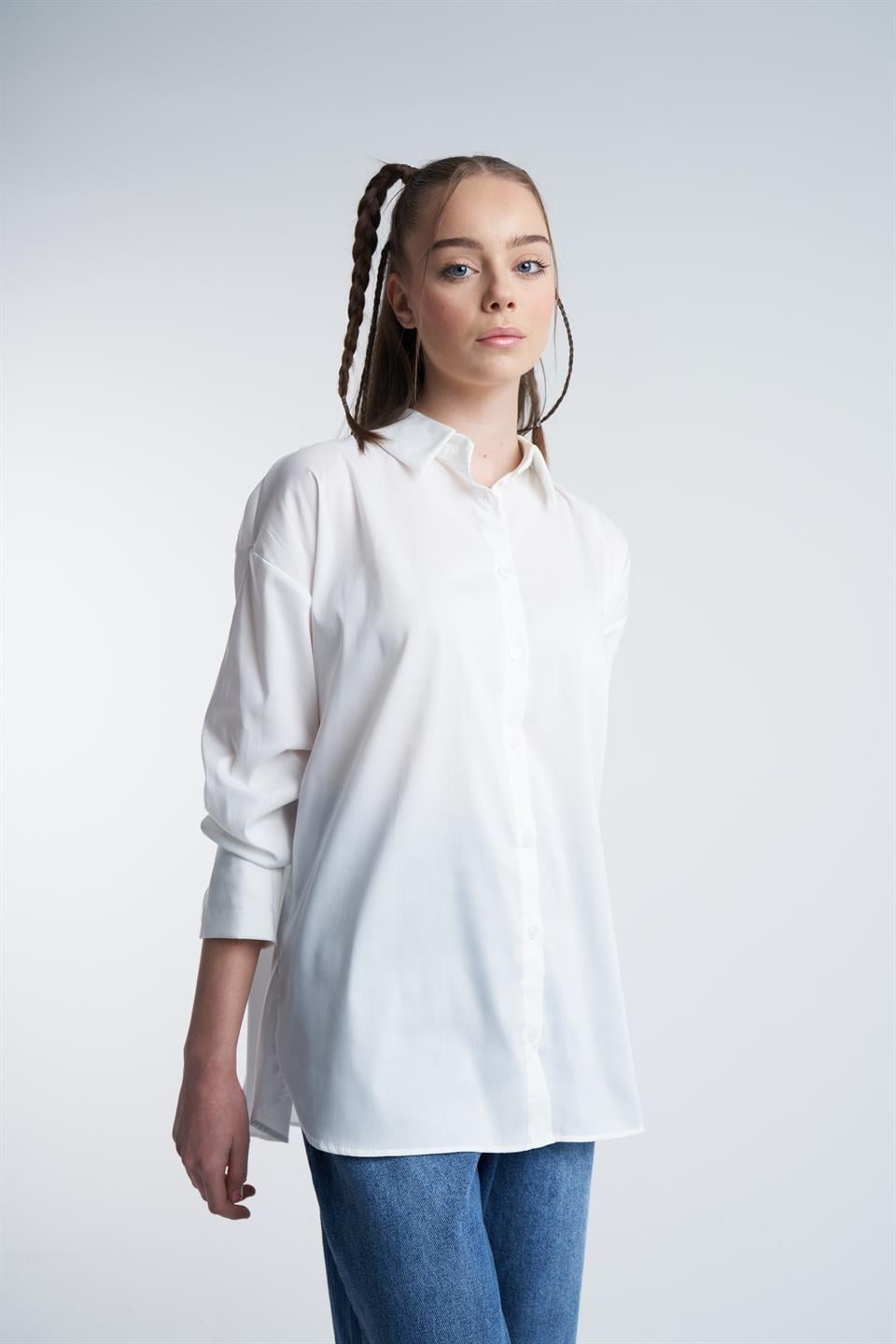 Cepsiz Poplin Uzun Kol Gömlek Ekru