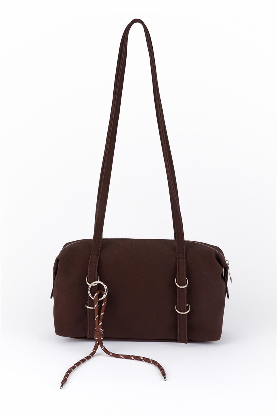 Charmlı Süet Omuz Çantası Kahve