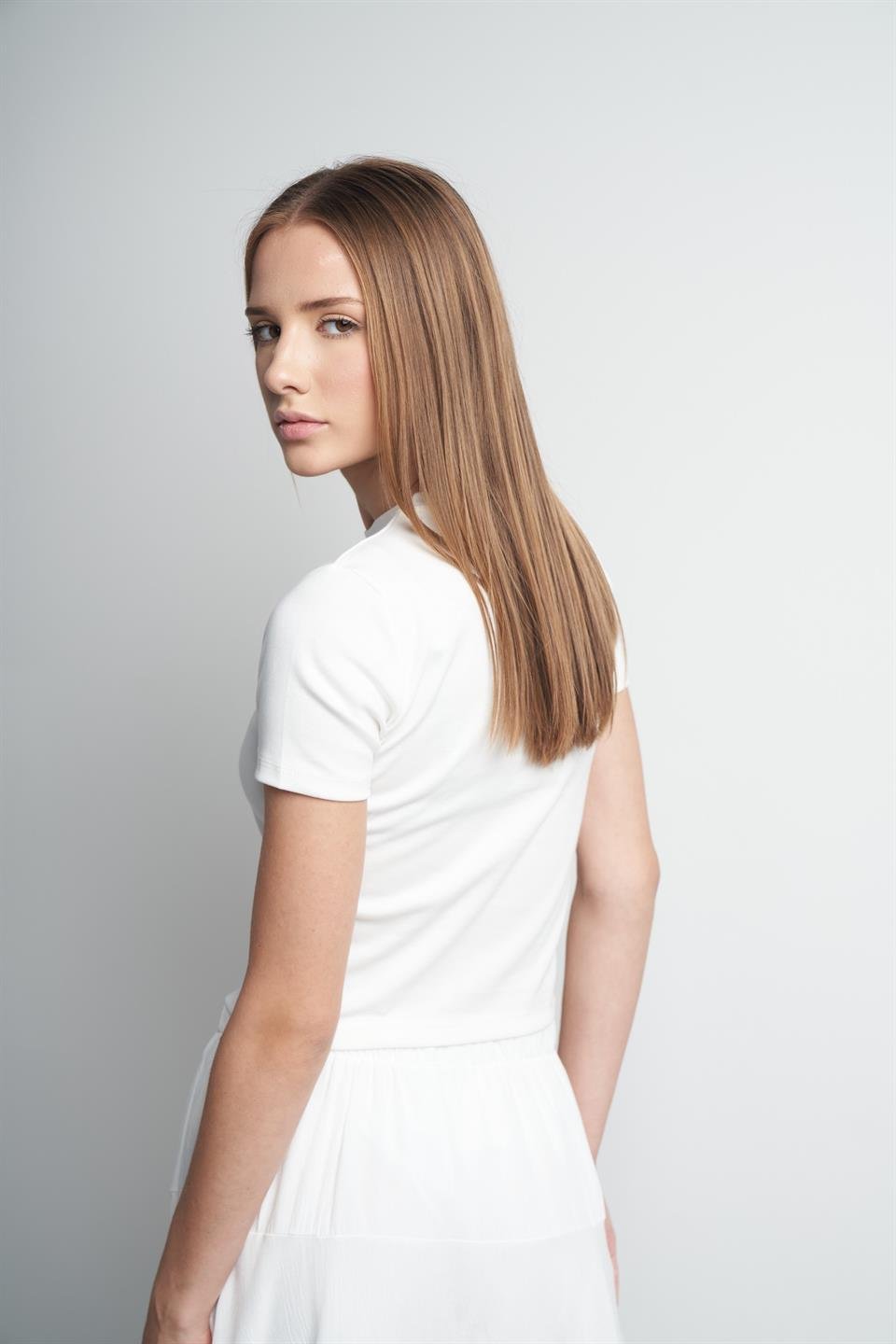 Cherry Baskılı Kısa Kol Bluz Ekru