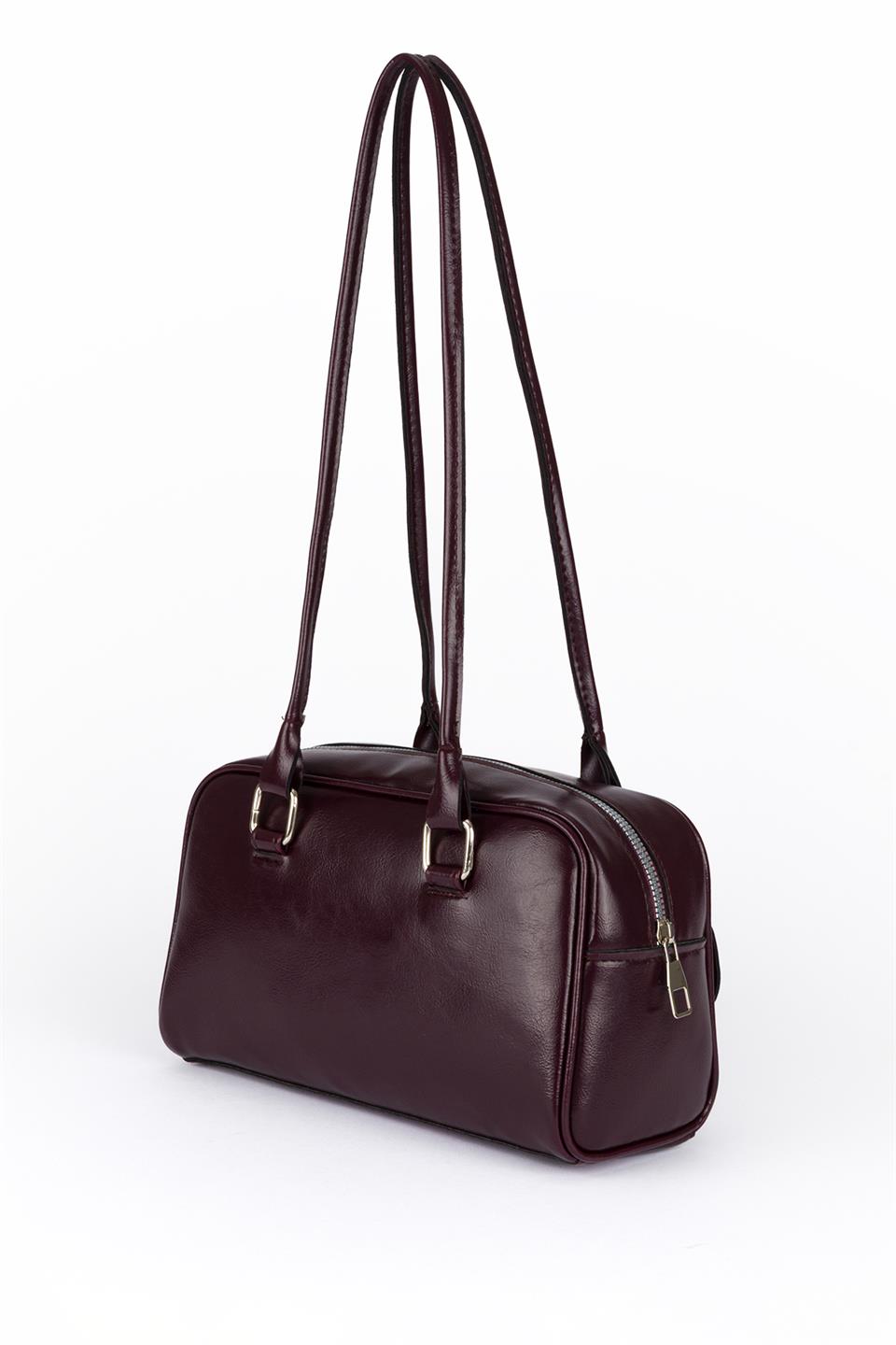 Çift Cepli Retro Baget Çanta P.Mor