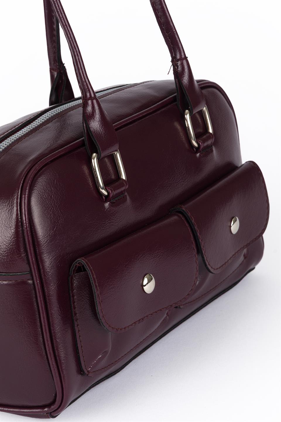 Çift Cepli Retro Baget Çanta P.Mor