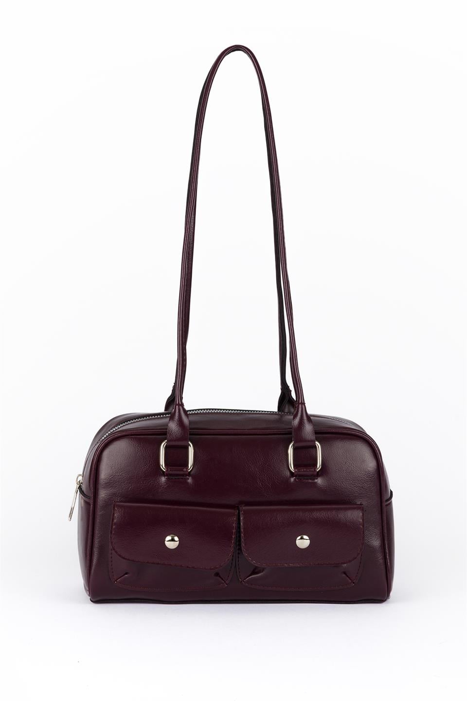 Çift Cepli Retro Baget Çanta P.Mor