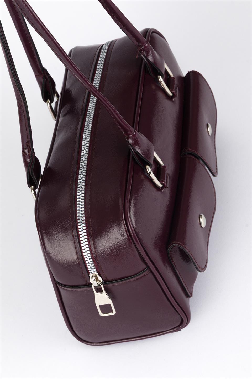 Çift Cepli Retro Baget Çanta P.Mor