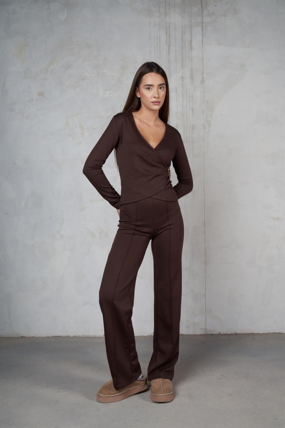 Çimalı Bol Paça Modal Pantolon Kahve