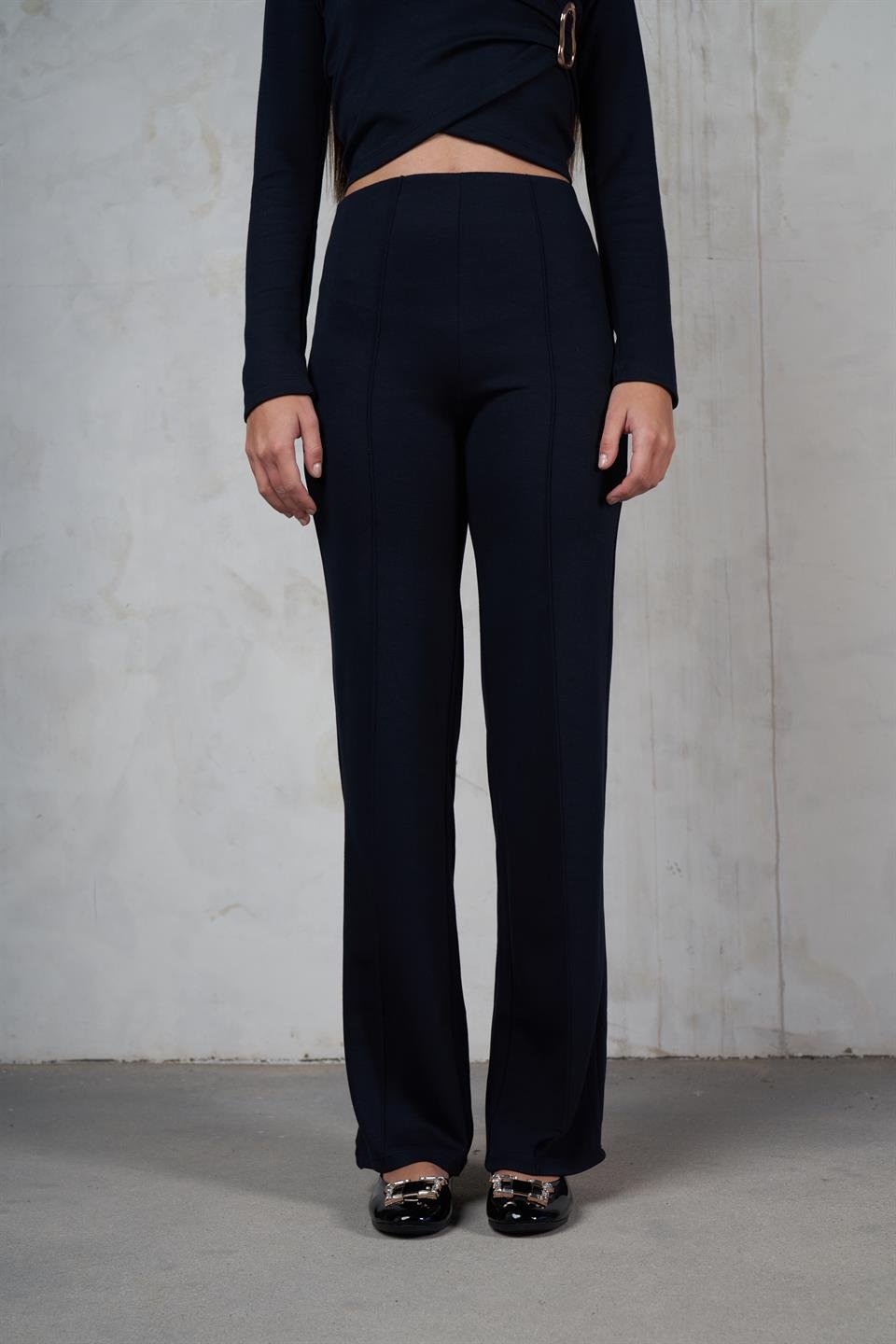 Çimalı Bol Paça Modal Pantolon Koyu Lacivert