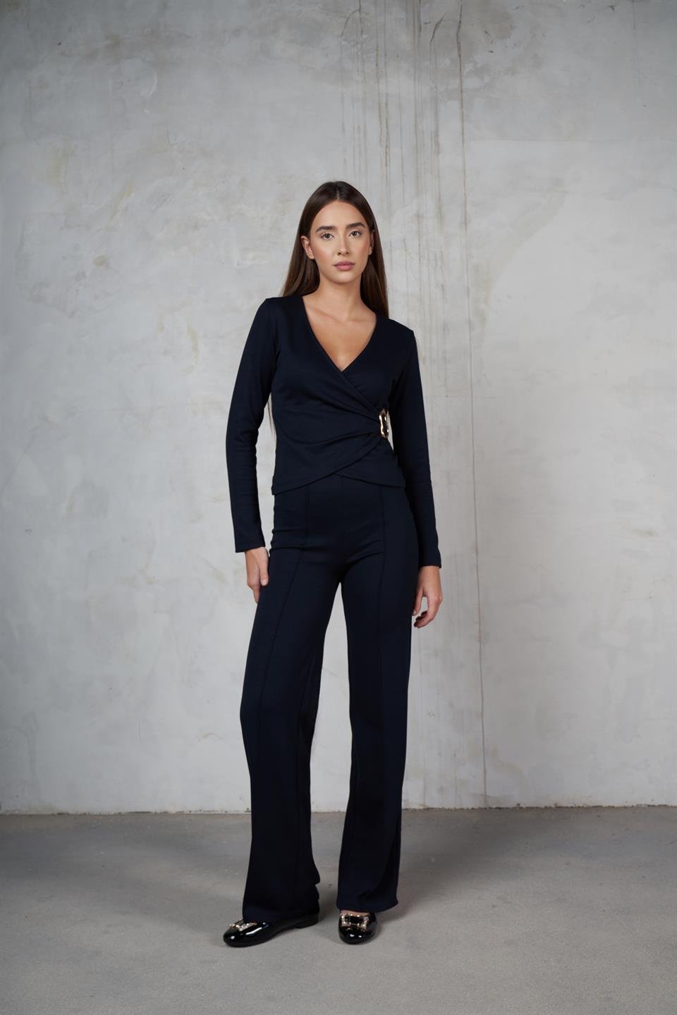 Çimalı Bol Paça Modal Pantolon Koyu Lacivert