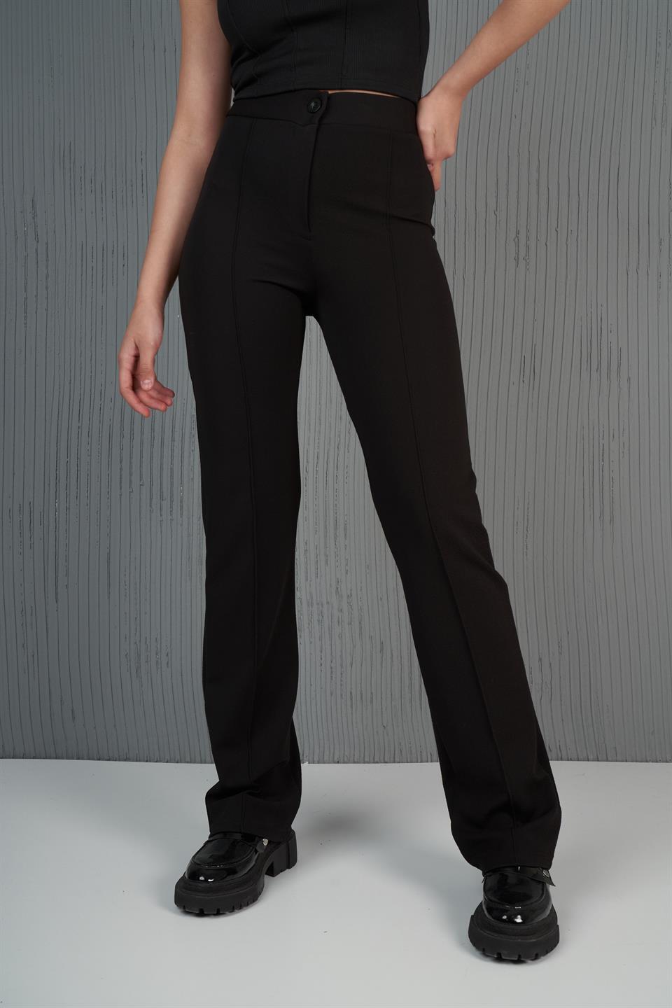 Çimalı Bol Paça Pantolon Siyah