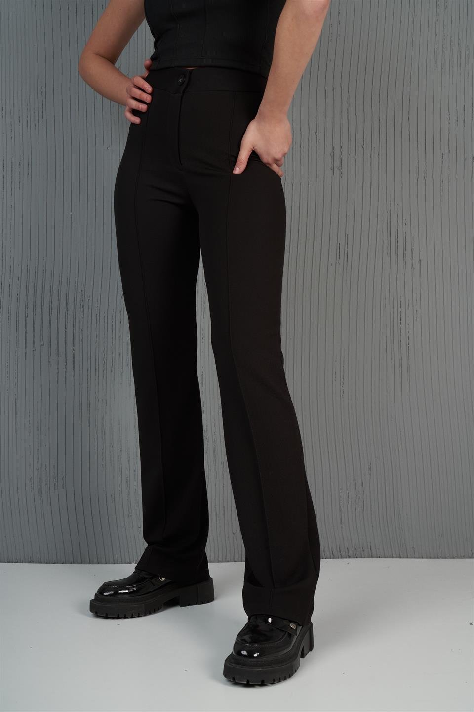 Çimalı Bol Paça Pantolon Siyah