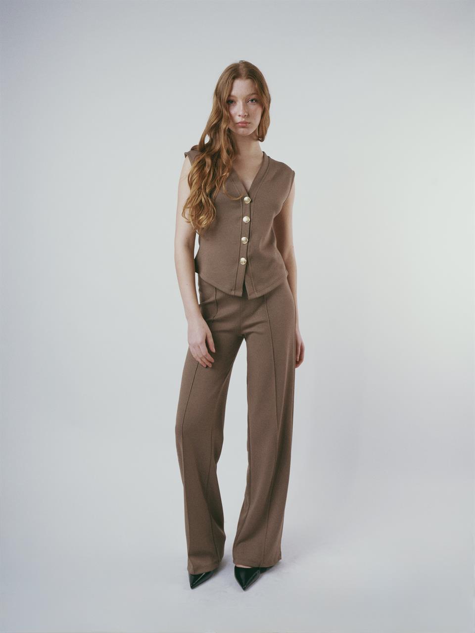 Çimalı Bol Paça Pantolon Vizon