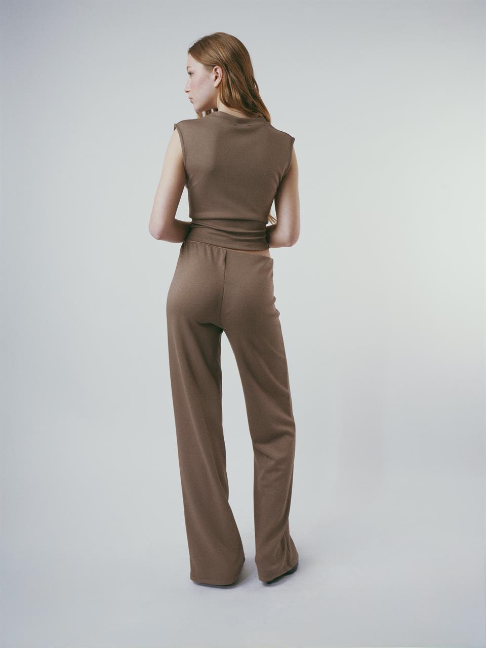 Çimalı Bol Paça Pantolon Vizon